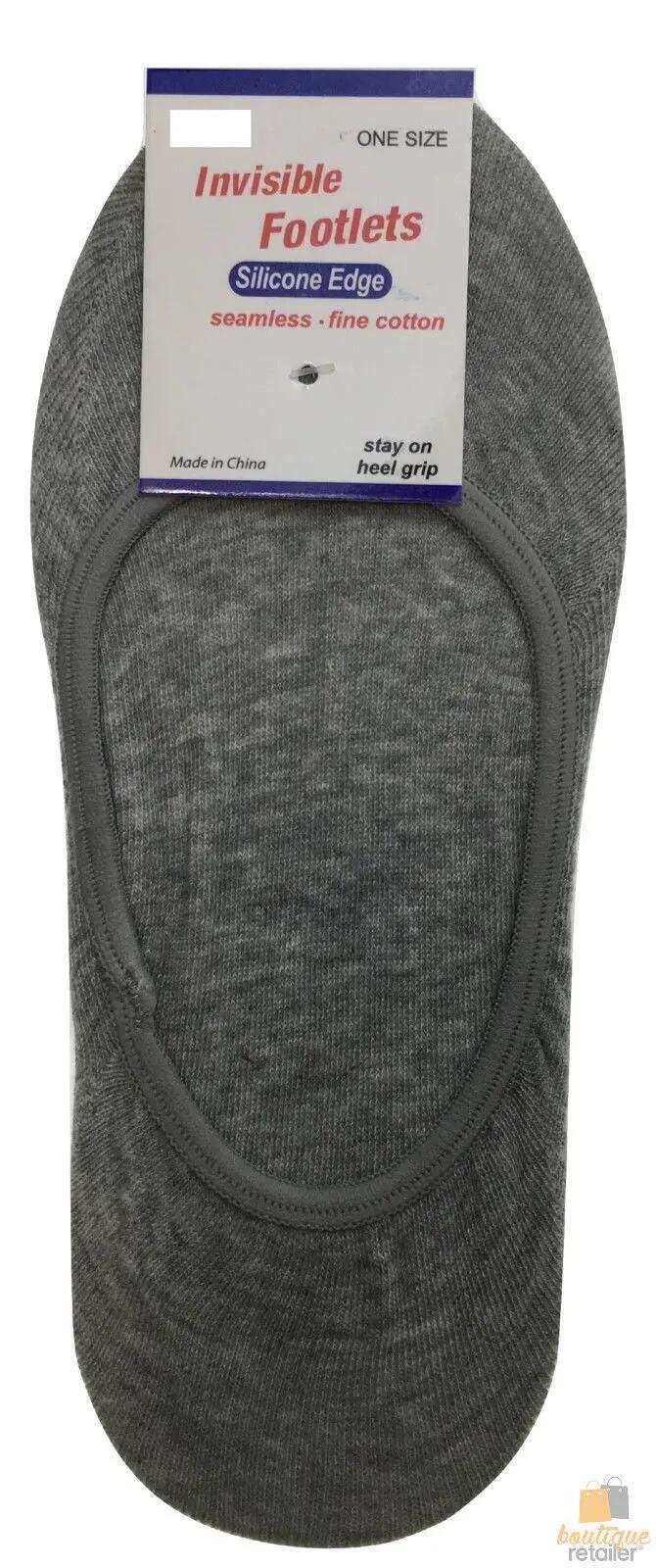 48x NO SHOW COTTON SOCKS Non Slip Heel Grip Low Cut Invisible Footlet Seamless