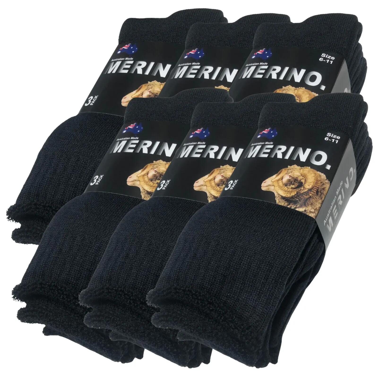 6 Pairs MERINO WOOL SOCKS Mens Heavy Duty Premium Thick Work Socks Cushion in Bl