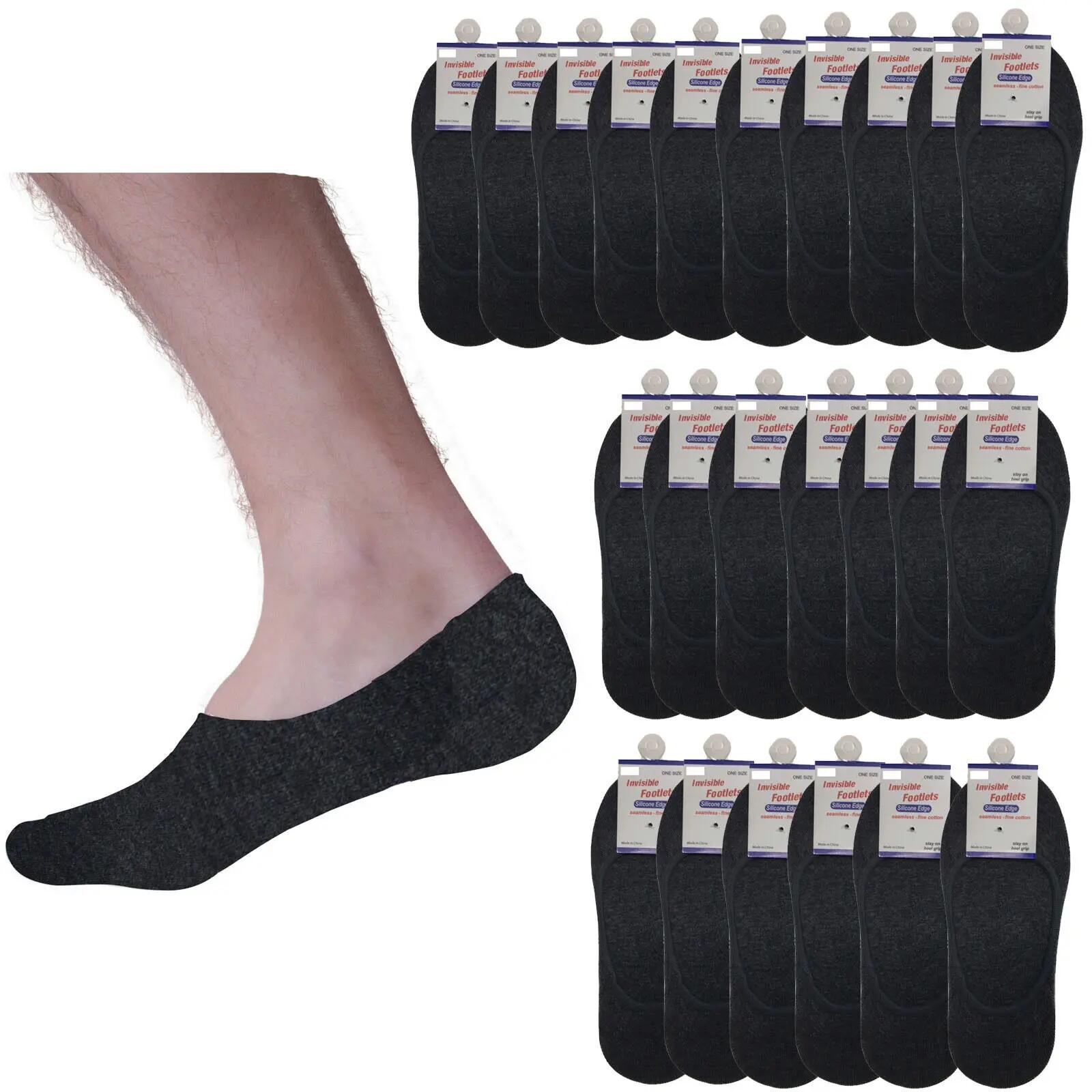 24x NO SHOW COTTON SOCKS Non Slip Heel Grip Low Cut Invisible Footlet Seamless