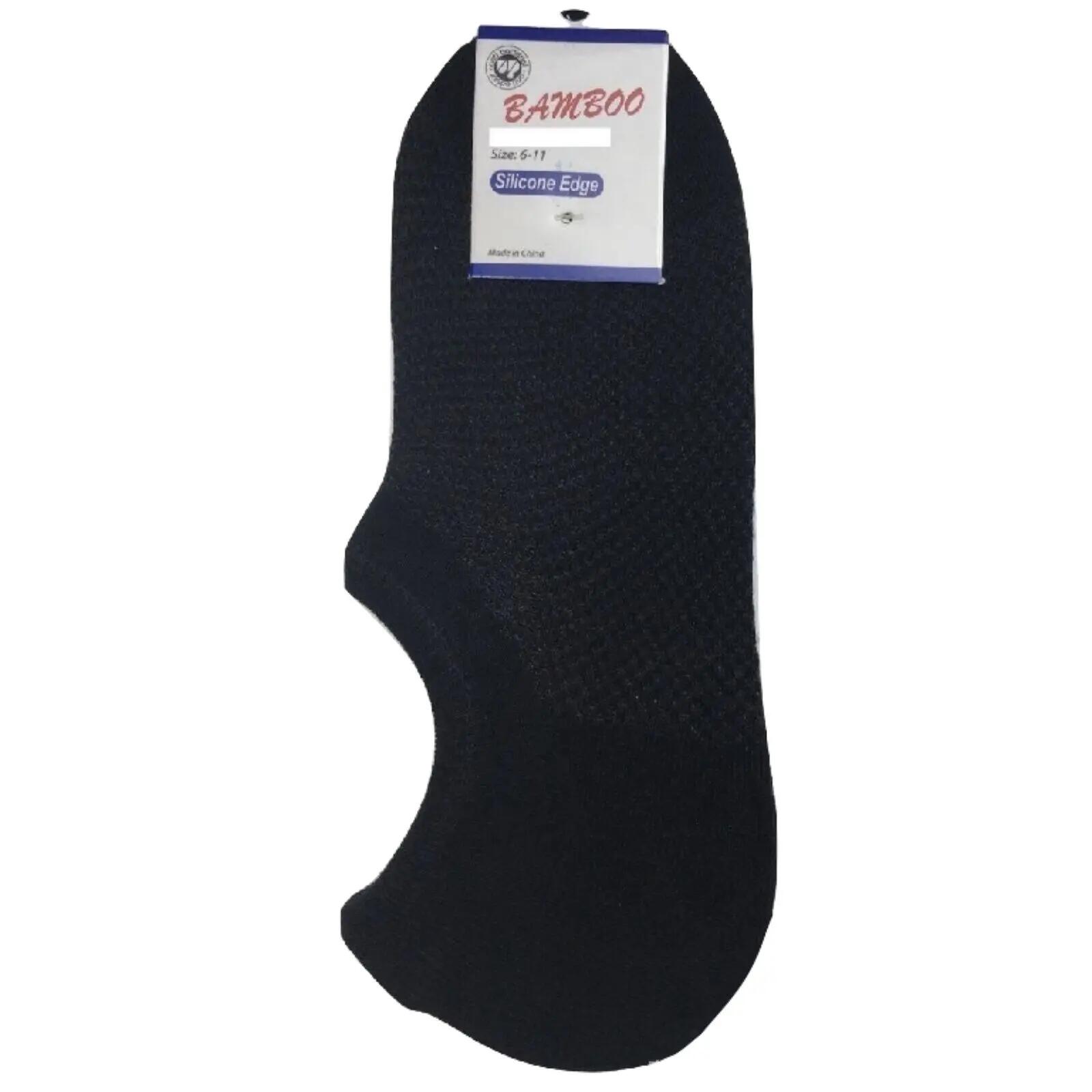 1 Pair NO SHOW BAMBOO SOCKS Non Slip Heel Grip Low Cut Invisible Footlet - Black