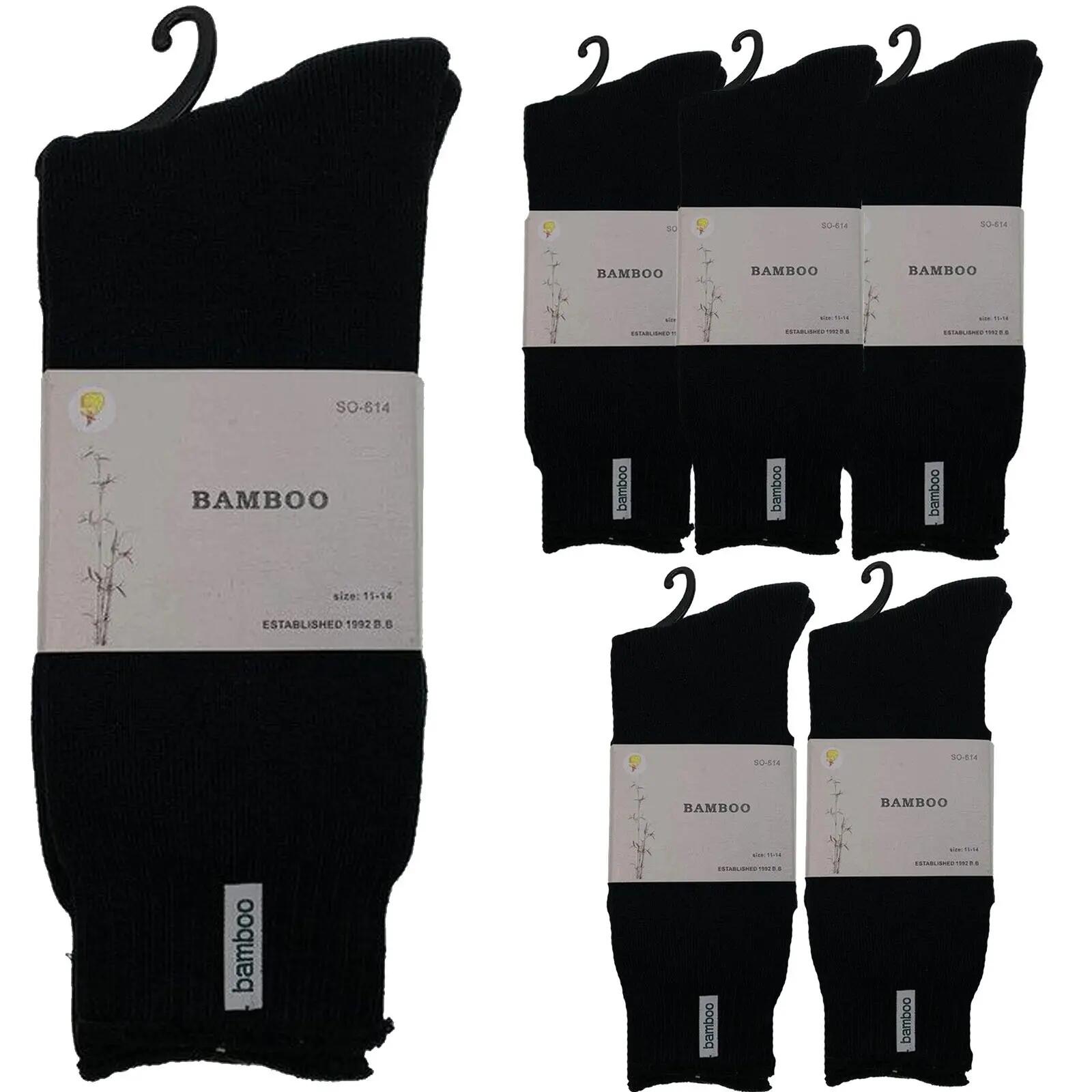 6 Pairs PREMIUM BAMBOO SOCKS Mens Heavy Duty Thick Work Socks BULK Cushion - Bla