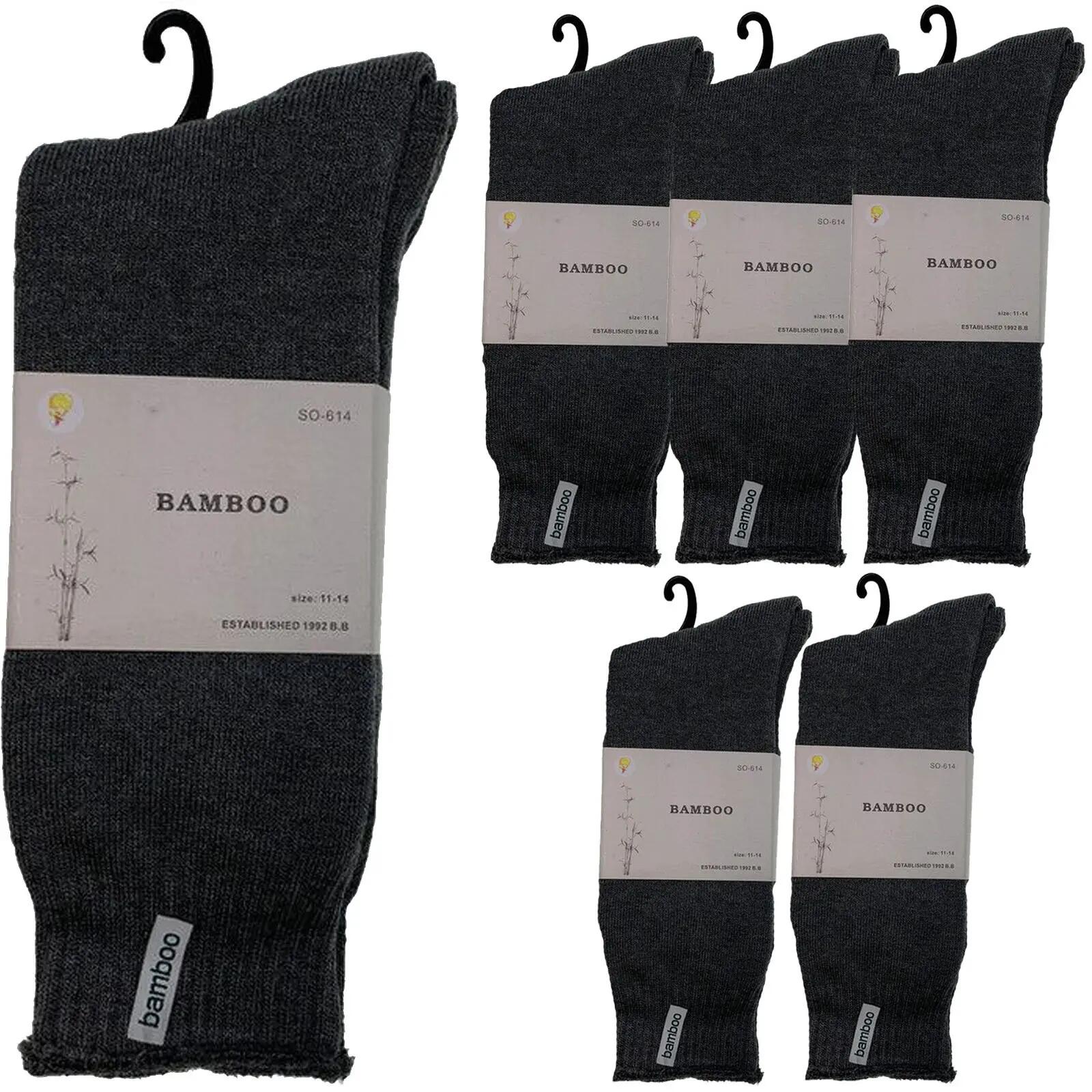 6 Pairs PREMIUM BAMBOO SOCKS Mens Heavy Duty Thick Work Socks BULK Cushion - Cha