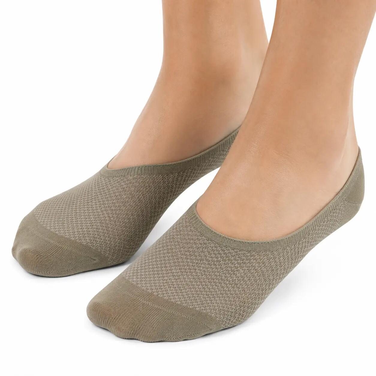 1 Pair NO SHOW BAMBOO SOCKS Non Slip Heel Grip Low Cut Invisible Footlet - Beige