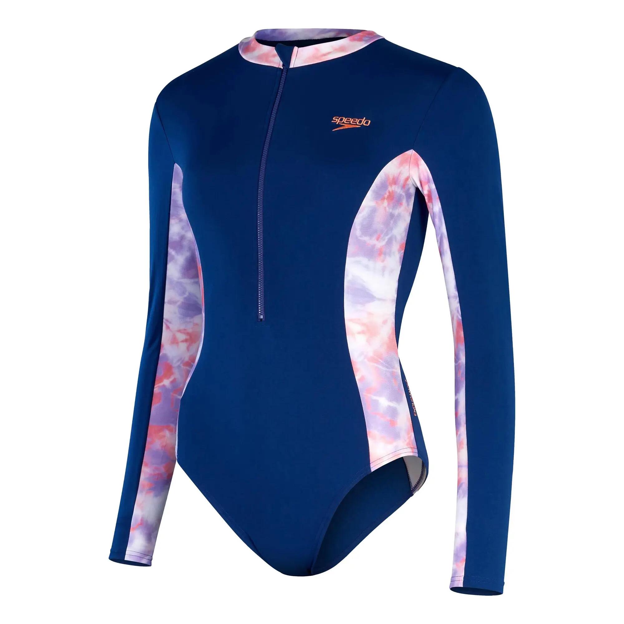 Costume Da Bagno Intero Con Pannelli Manica Lunga Donna Speedo Blu Viola 2/4