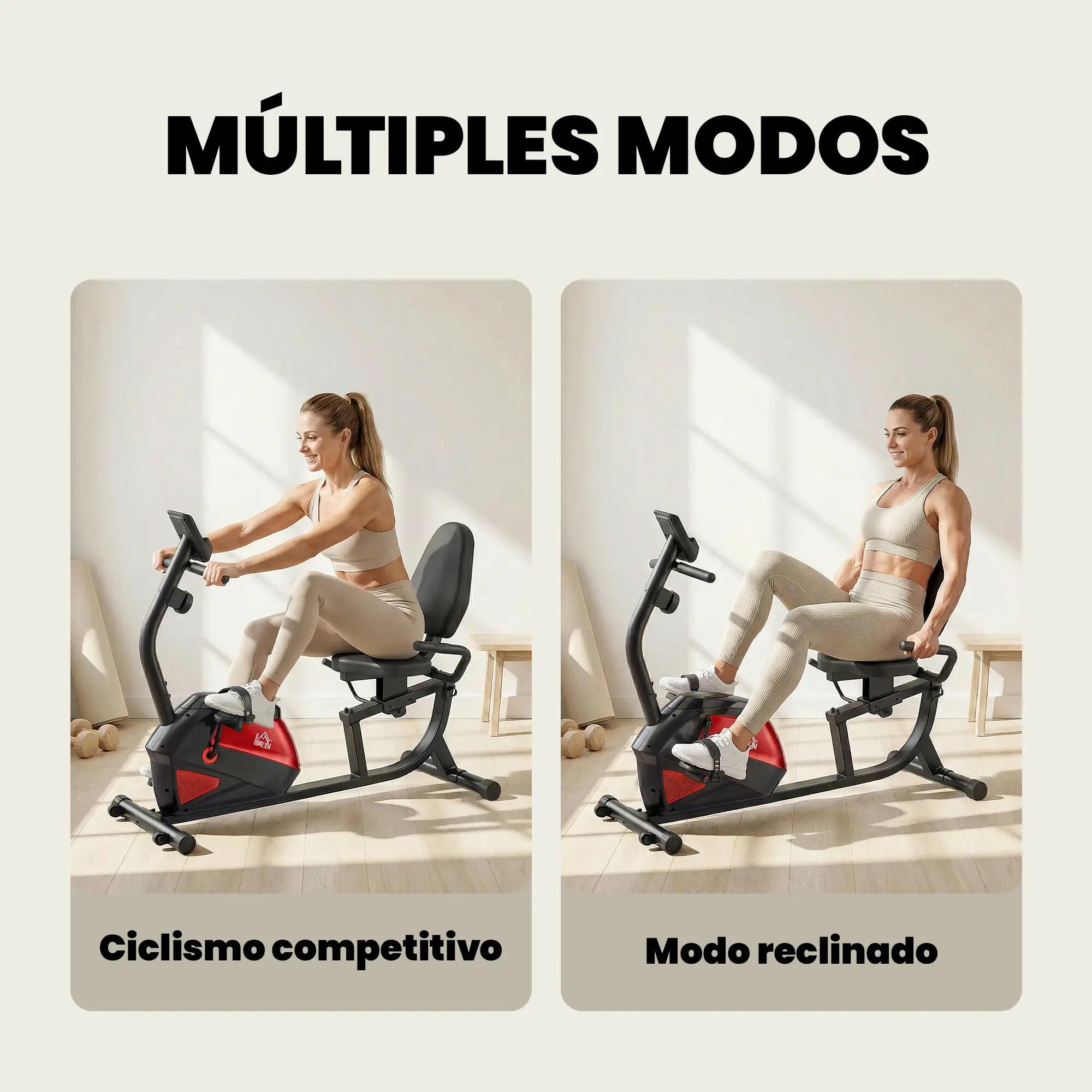 Bicicleta Estática Reclinada HOMCOM 136x62.5x98 cm Rojo 4/5