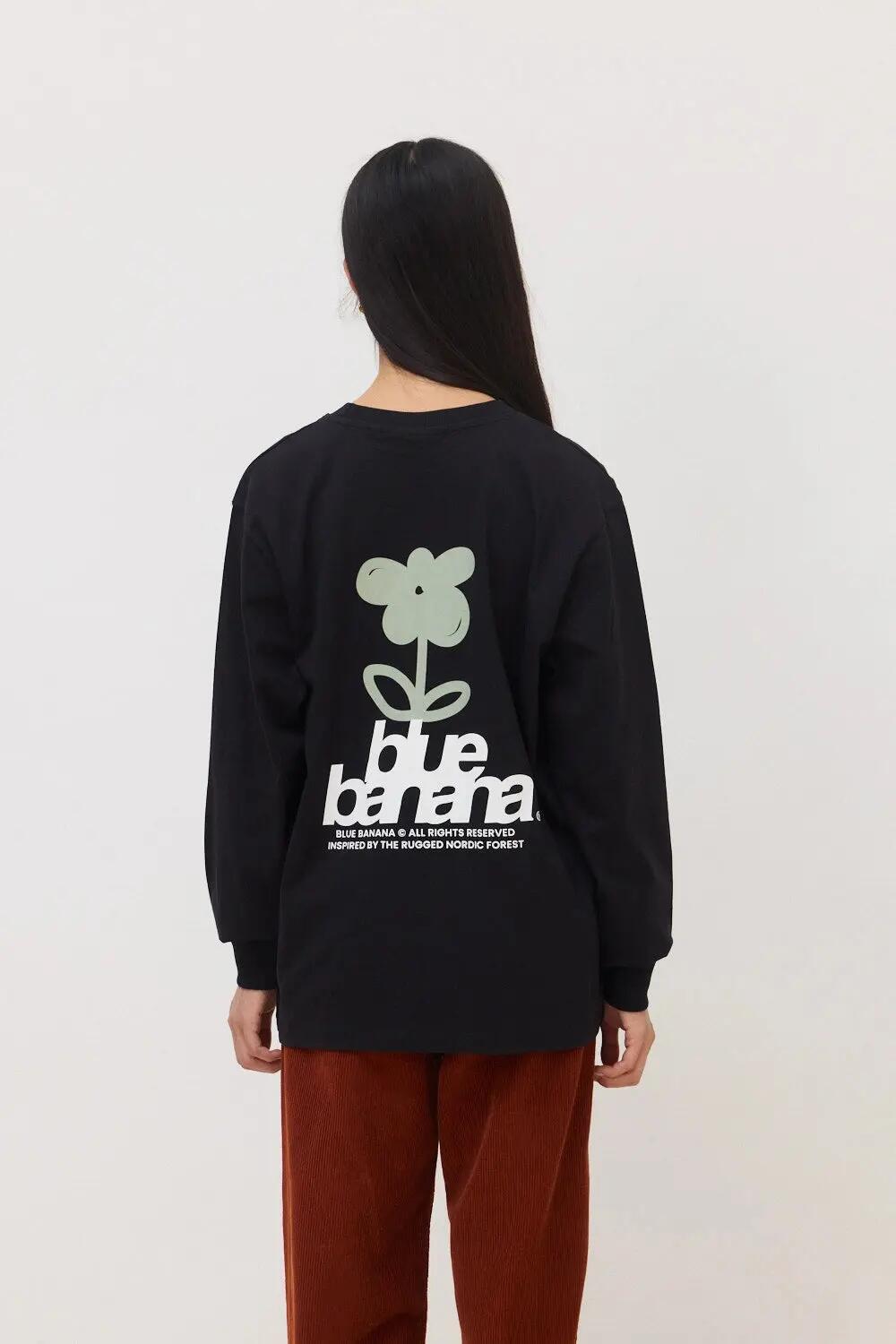 Camiseta de Manga Larga Blue Banana de 100% Algodón Orgánico Flower Negra 5/6