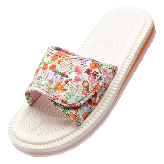 Kubota Femme Claquettes à Scratch Motif Fleurs Écru