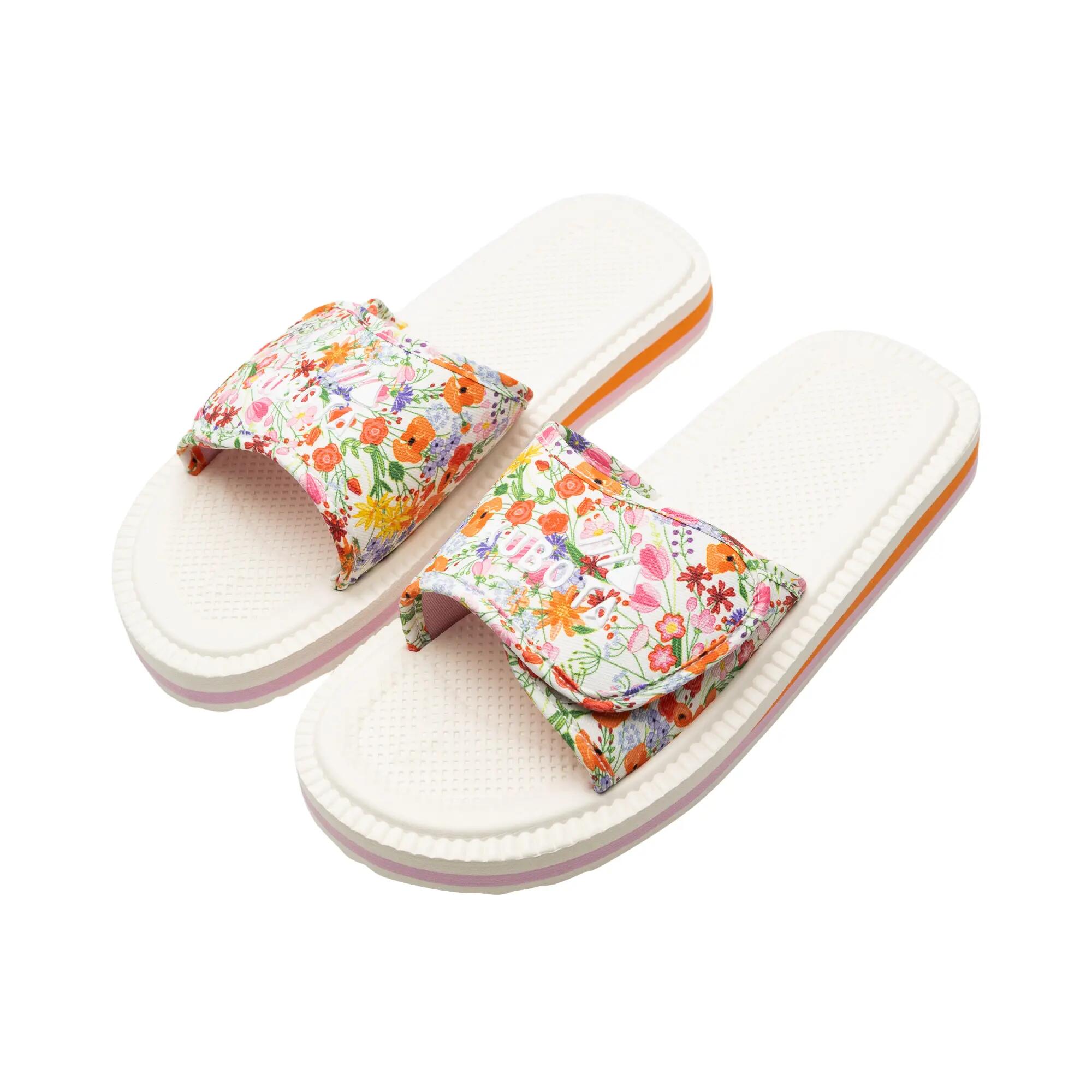 Kubota Femme Claquettes à Scratch Motif Fleurs Écru 5/6