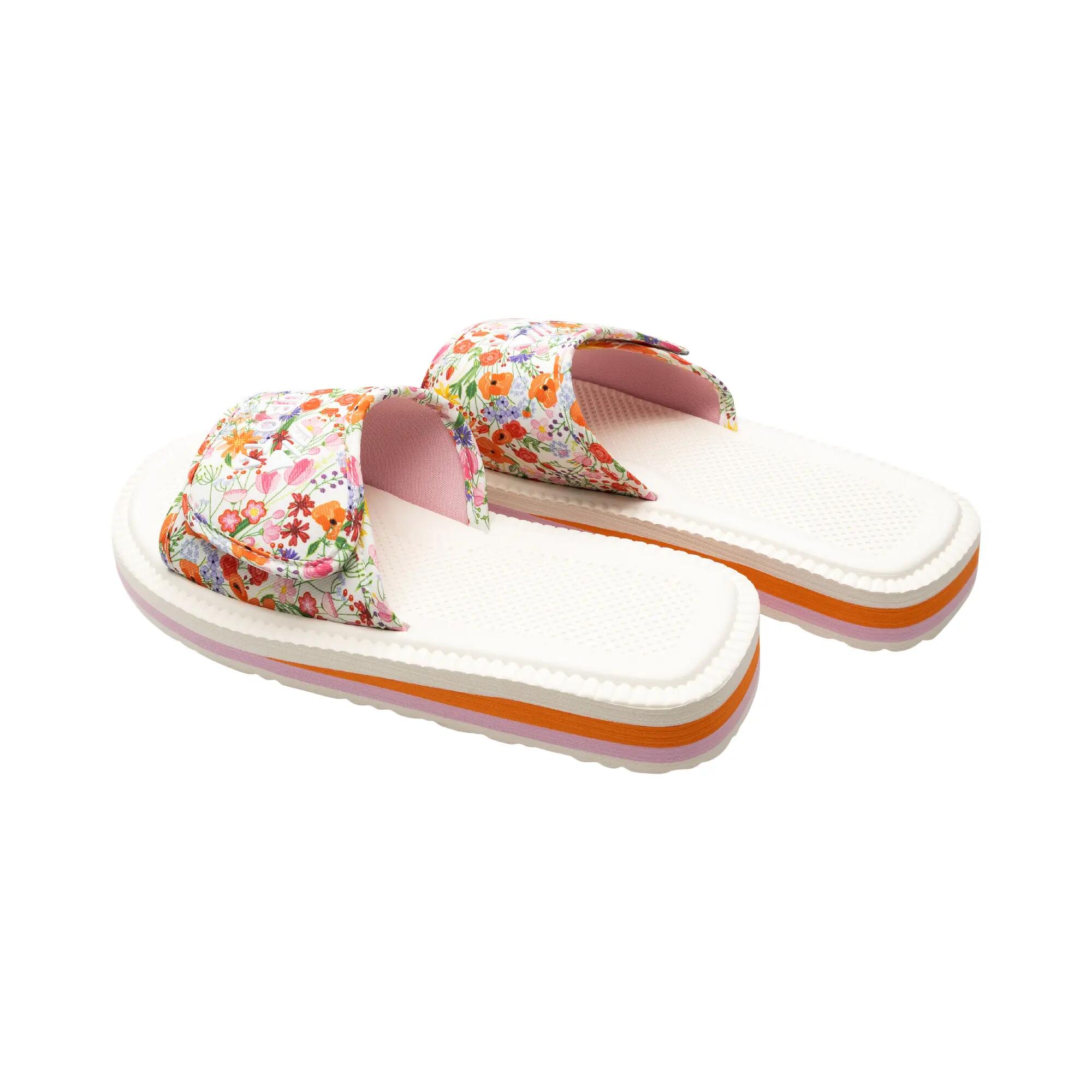 Kubota Femme Claquettes à Scratch Motif Fleurs Écru 4/6