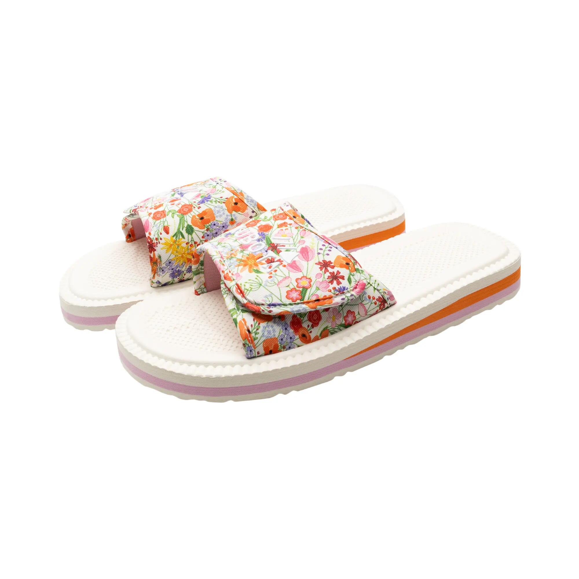 Kubota Femme Claquettes à Scratch Motif Fleurs Écru 3/6