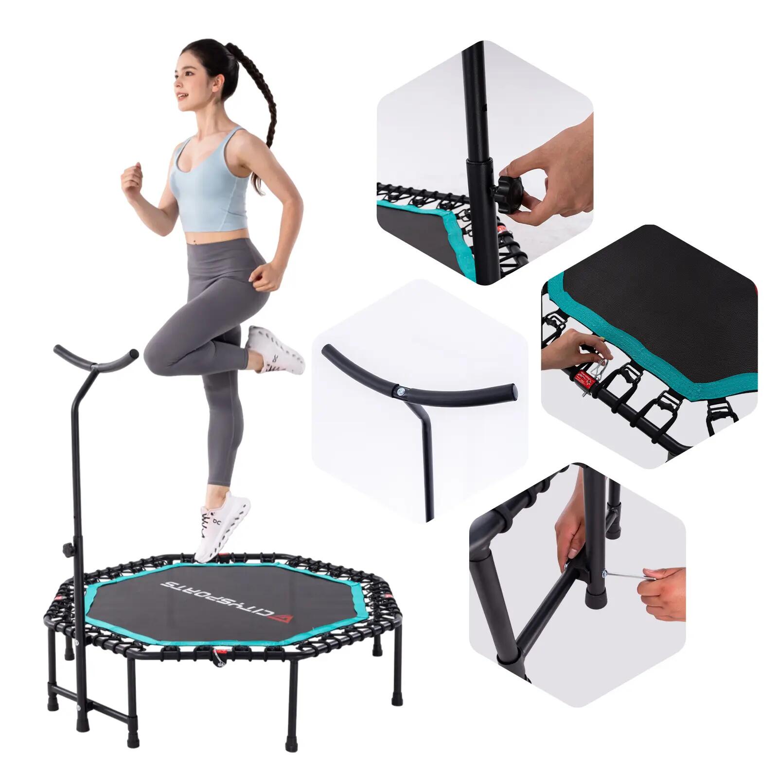 Trampolina fitness ośmiokątna, stabilna, z regulowanym uchwytem 2/8