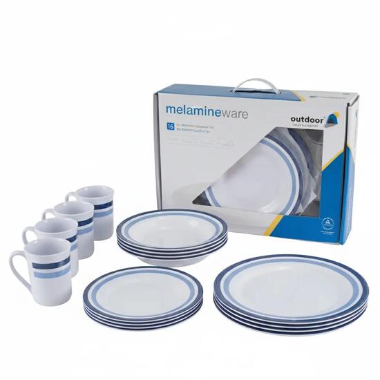 Geschirr Set 16 teilig Melamin Tasse Teller Suppenteller Dessertteller