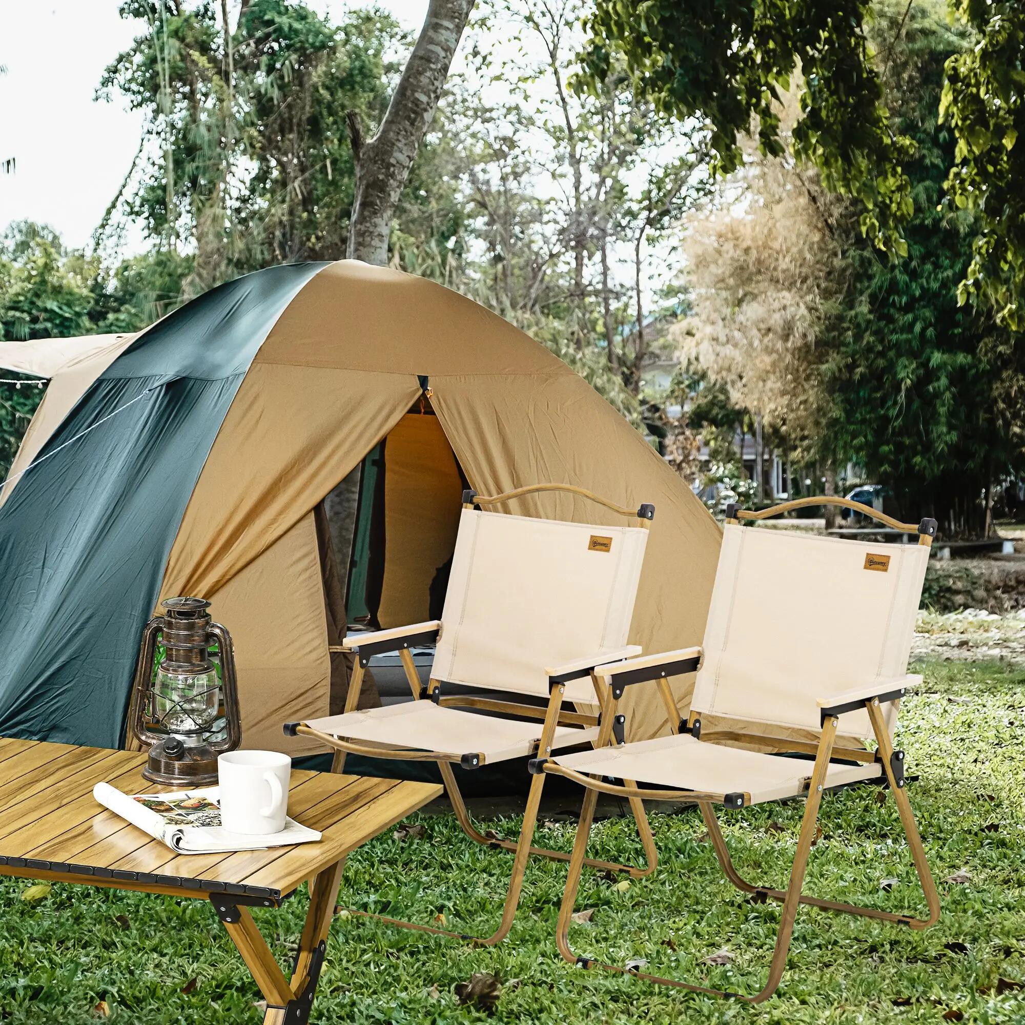 Chaises pliantes - camping - unisexe - accoudoirs imitation bois - kaki 4/6