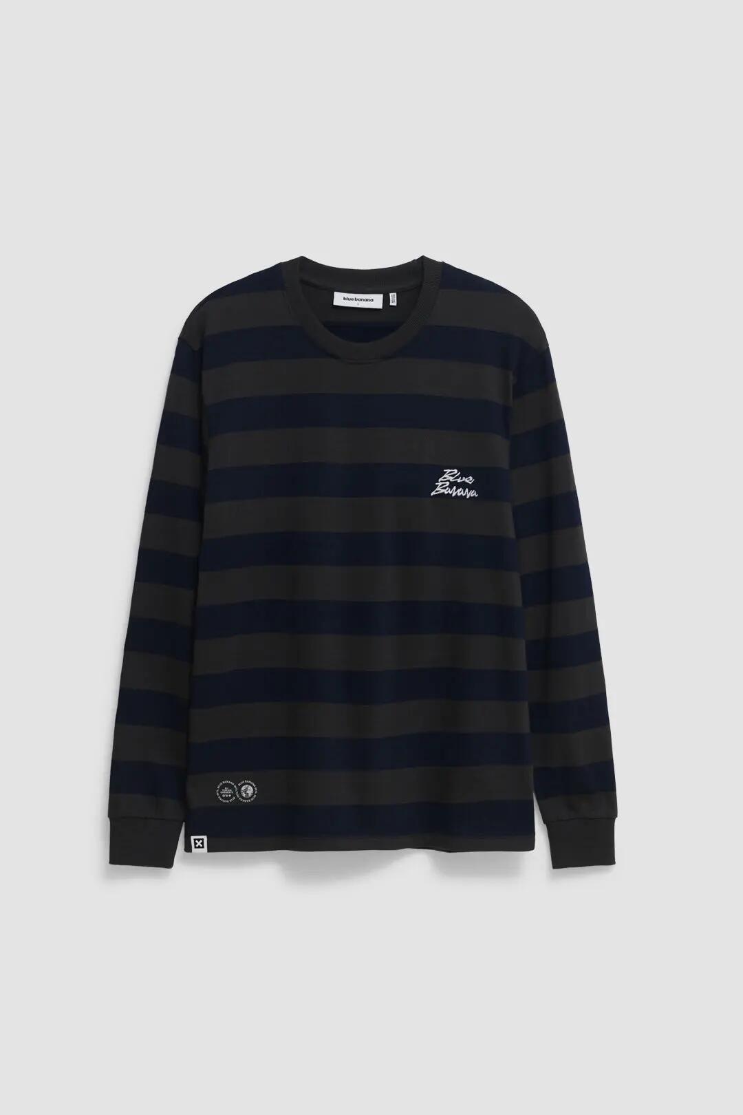 Camiseta de Manga Larga Blue Banana de 100% Algodón Orgánico Stripes Antracita 7/7