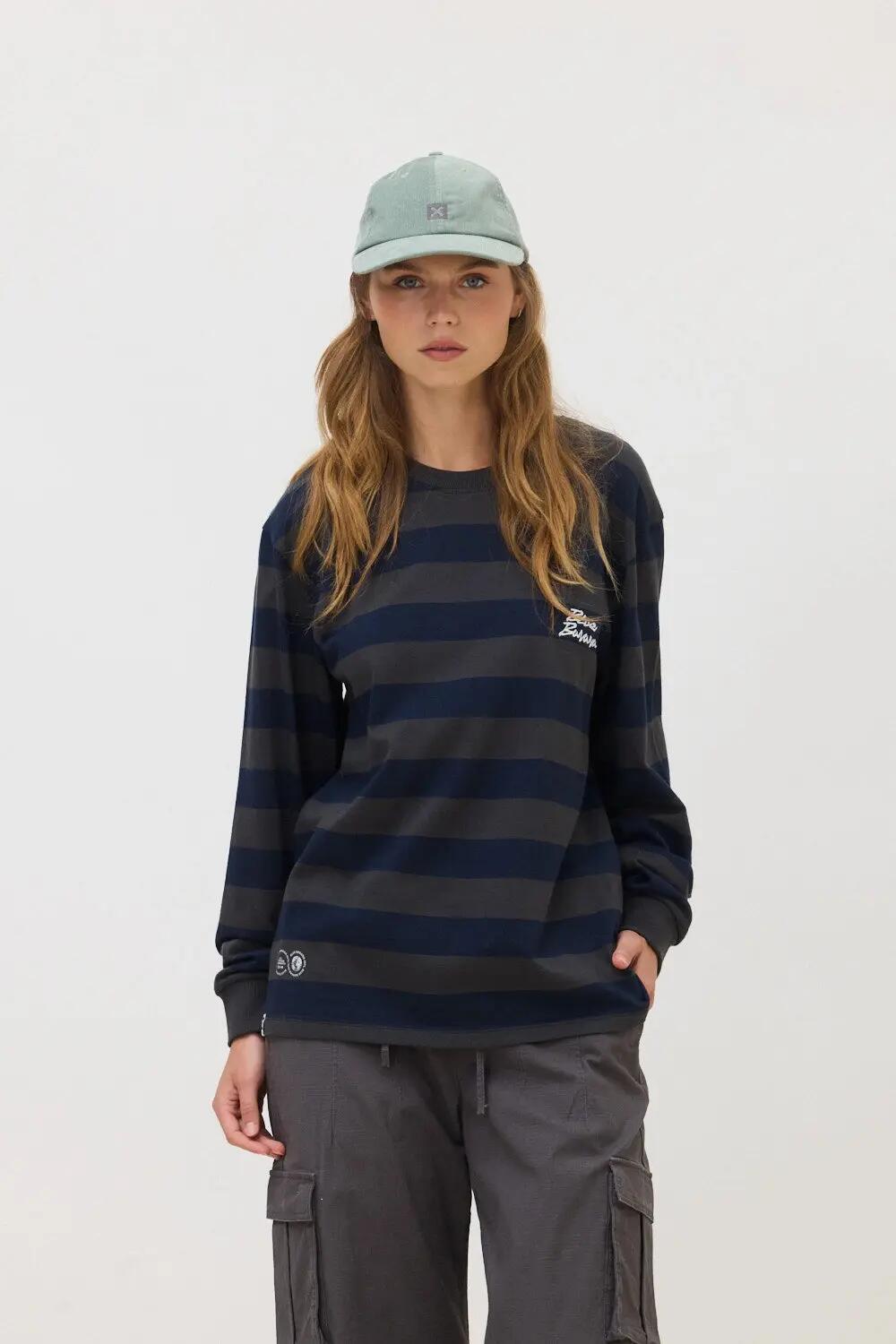 Camiseta de Manga Larga Blue Banana de 100% Algodón Orgánico Stripes Antracita 4/7