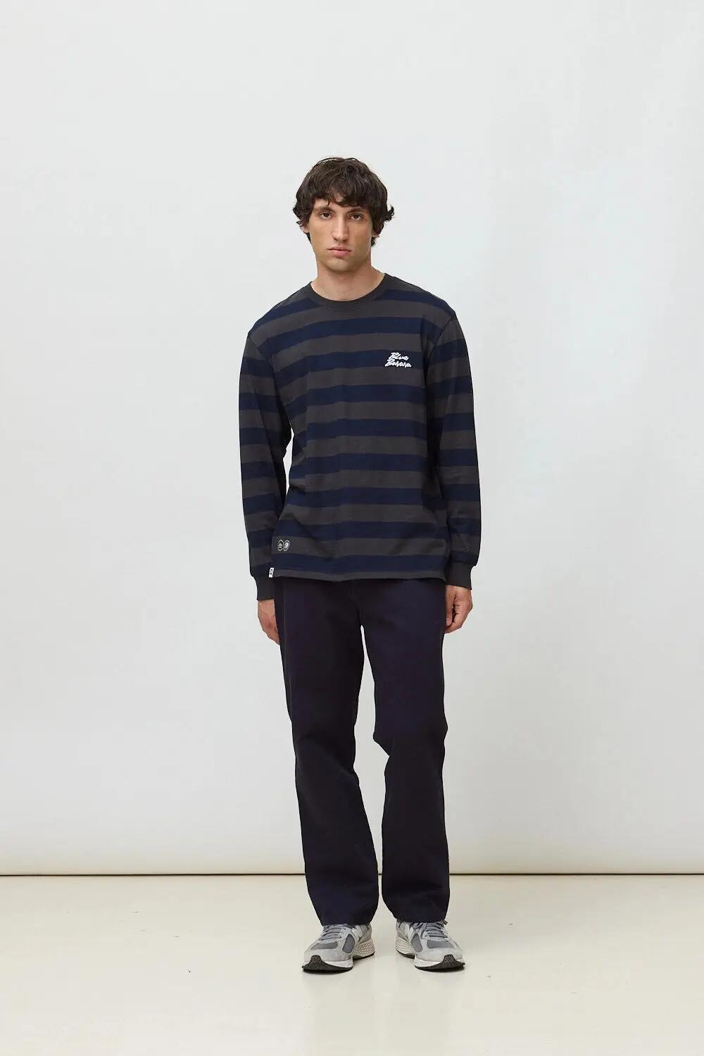 Camiseta de Manga Larga Blue Banana de 100% Algodón Orgánico Stripes Antracita 3/7