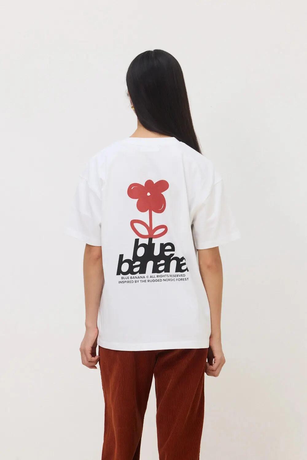 Camiseta Blue Banana de 100% Algodón Orgánico Flower Blanca 5/7
