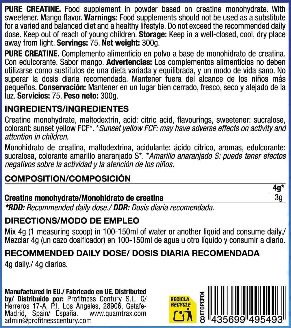 Pure Creatina 200 Mesh - 300g Mango - Quamtrax 2/2