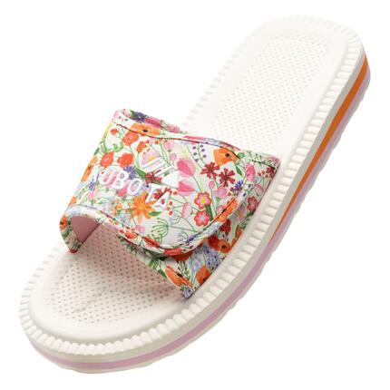 Kubota Femme Claquettes à Scratch Motif Fleurs Écru