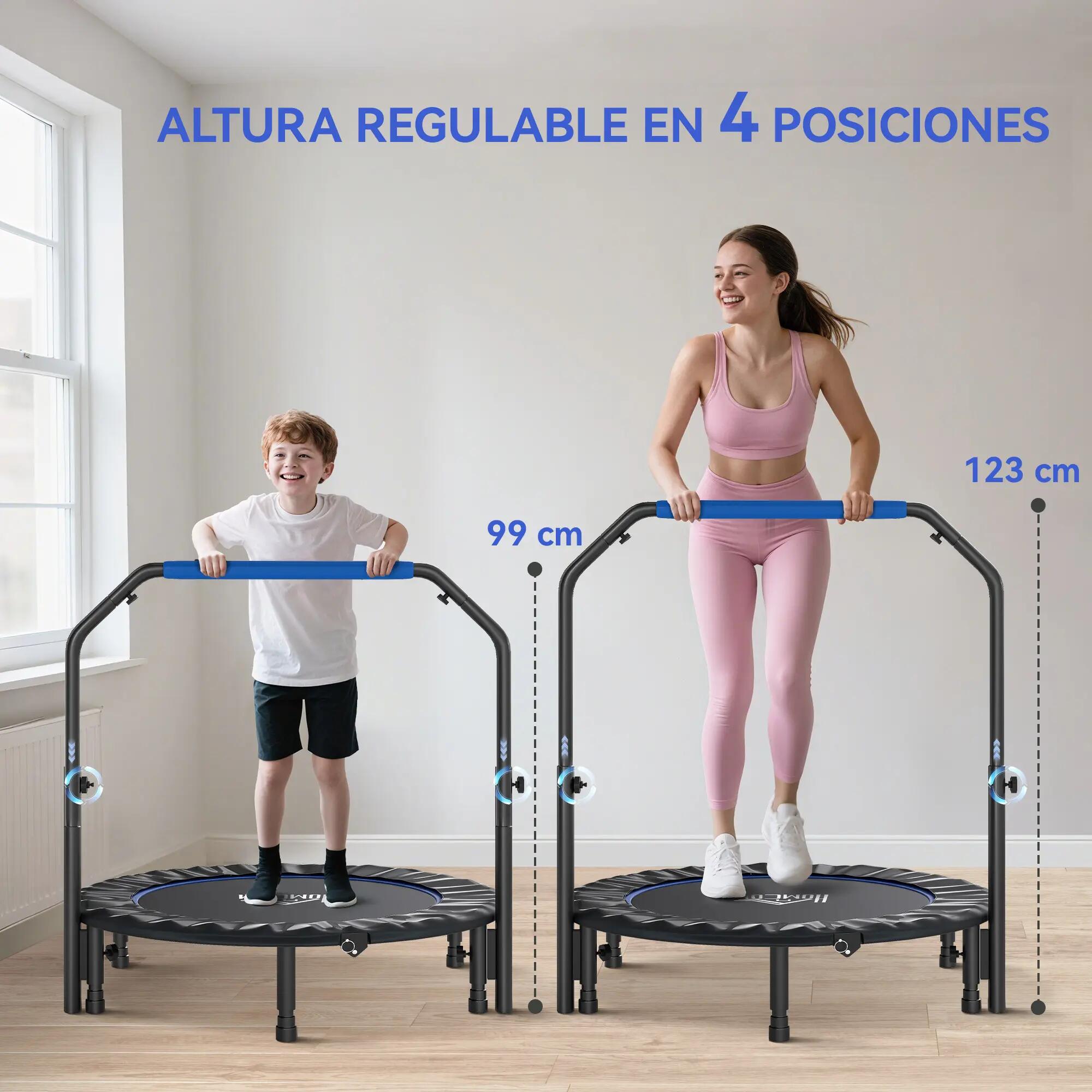 Trampoline pliable 114 cm poignée ajustable acier jambes corps bleu noir 6/6