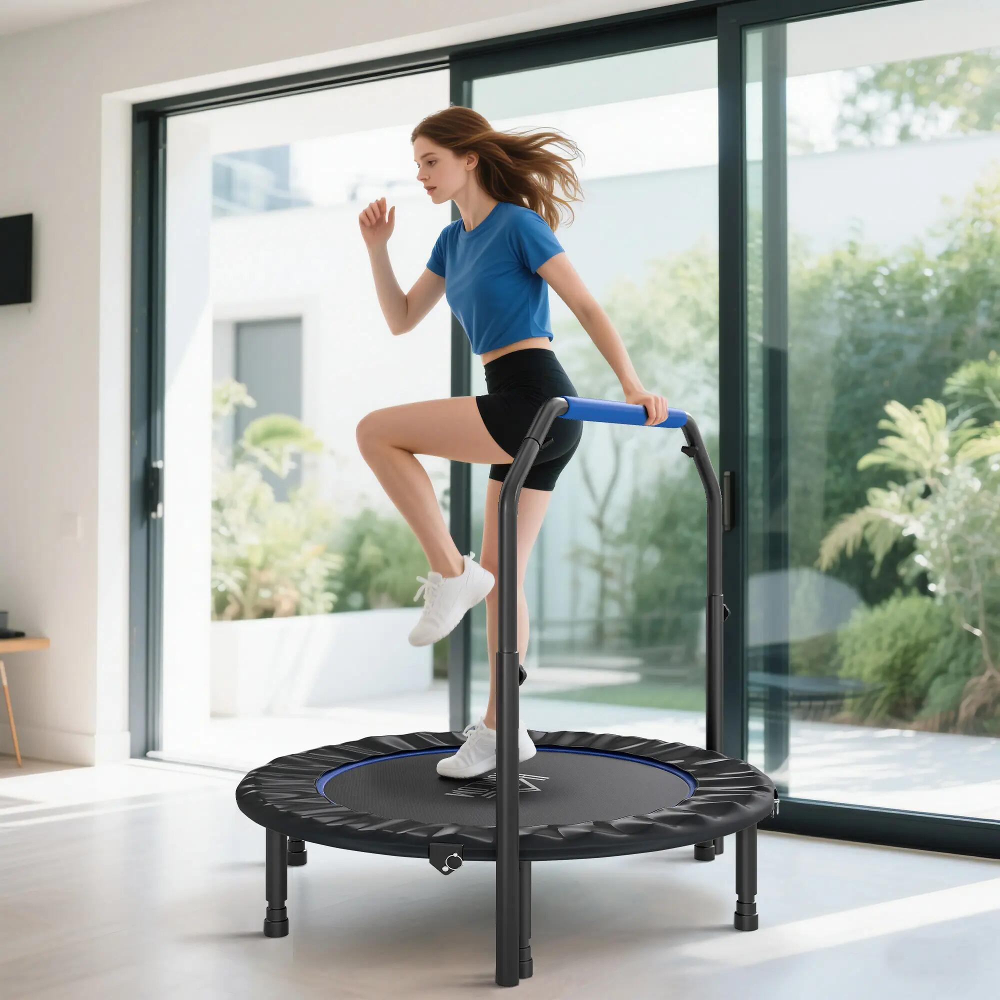 Trampoline pliable 114 cm poignée ajustable acier jambes corps bleu noir 4/6
