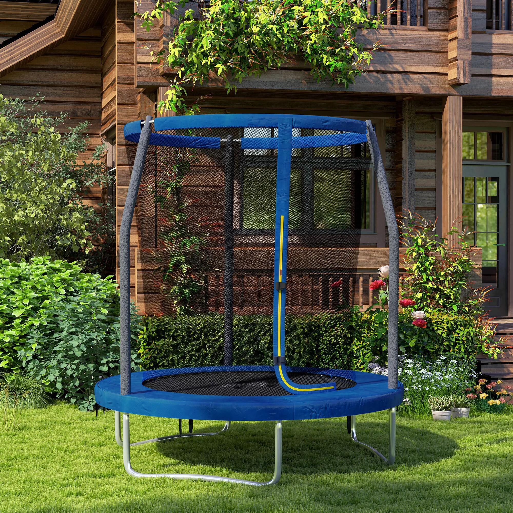 Trampoline pour enfants avec filet de sécurité Ø183x200 cm Bleu 3/9