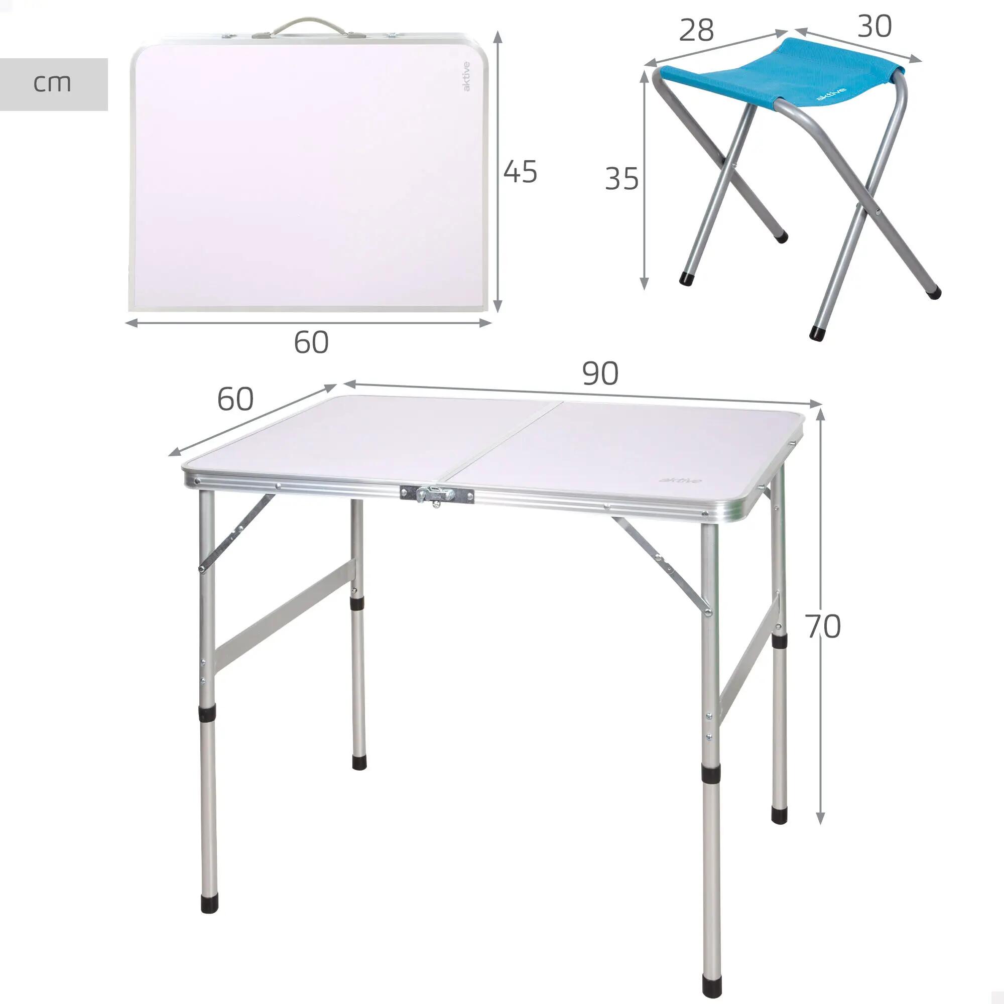 Mesa dobrável em alumínio, tipo maleta, com dois bancos. 4/7