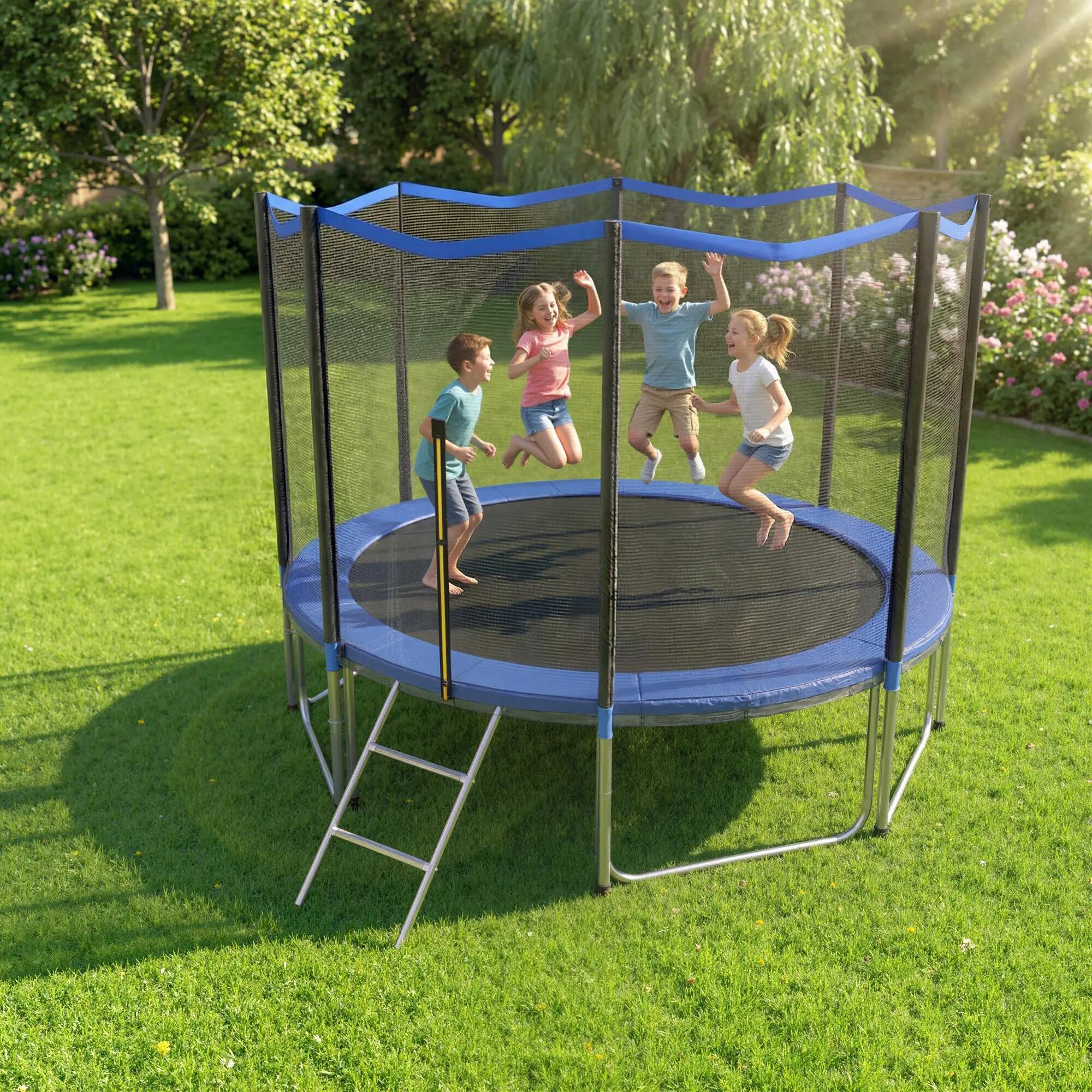Trampoline d'extérieur Ø305 cm pour enfants avec filet de sécurité, échelle et c 4/9