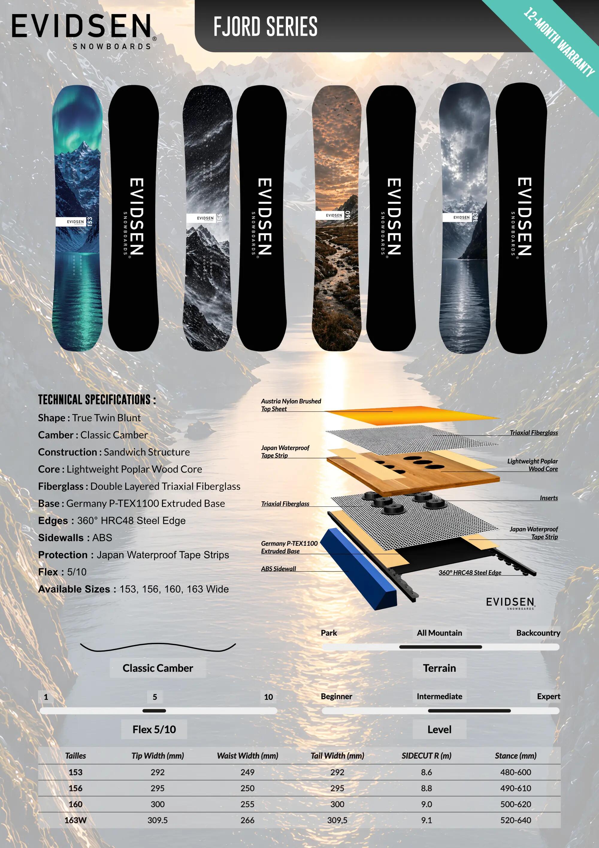EVIDSEN SNOWBOARDS – Snowboard FJORD SERIES – Fjord – 163 Wide 2/2