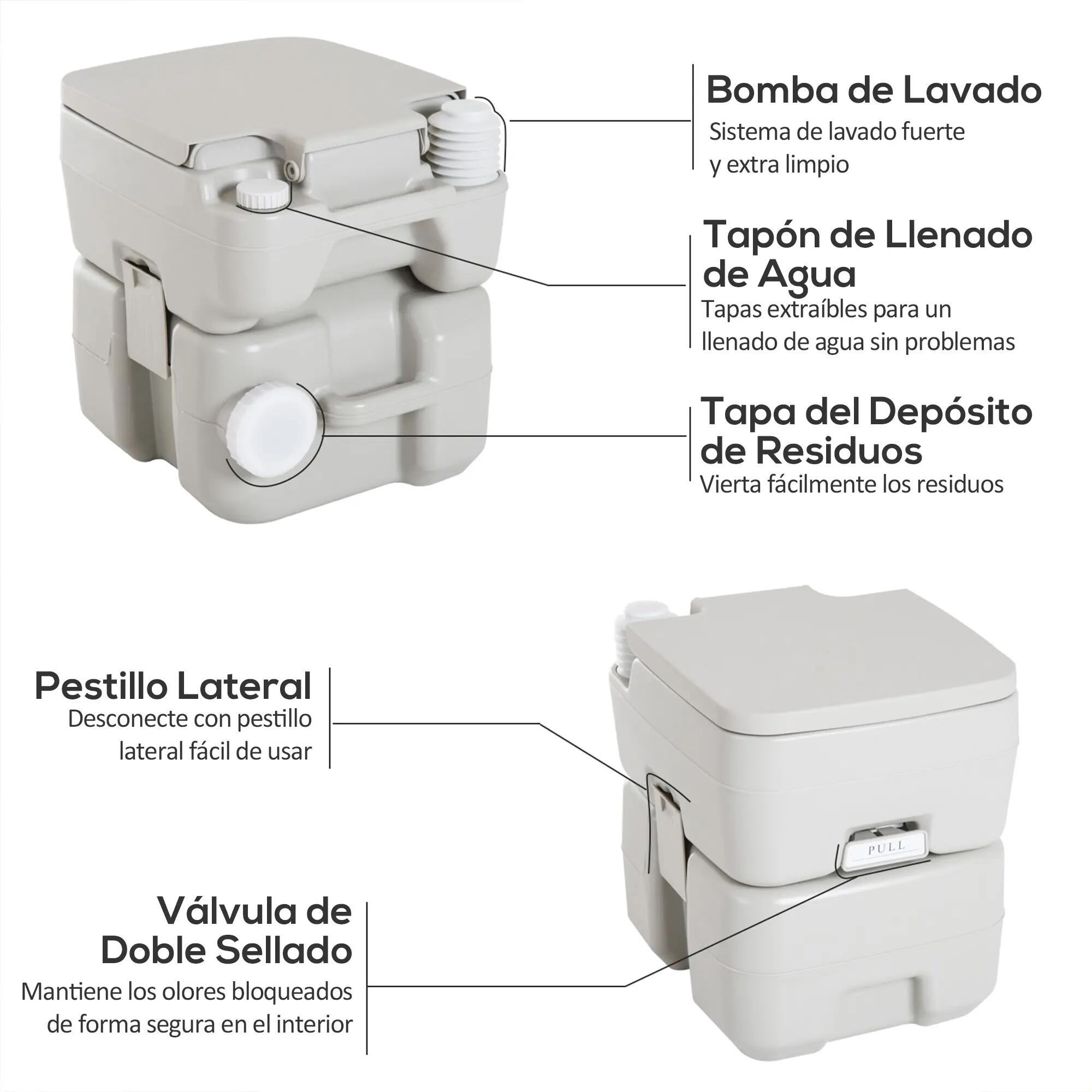 Toilettes chimiques portables, 20 L, avec réservoir à déchets et réservoir d'eau 6/9