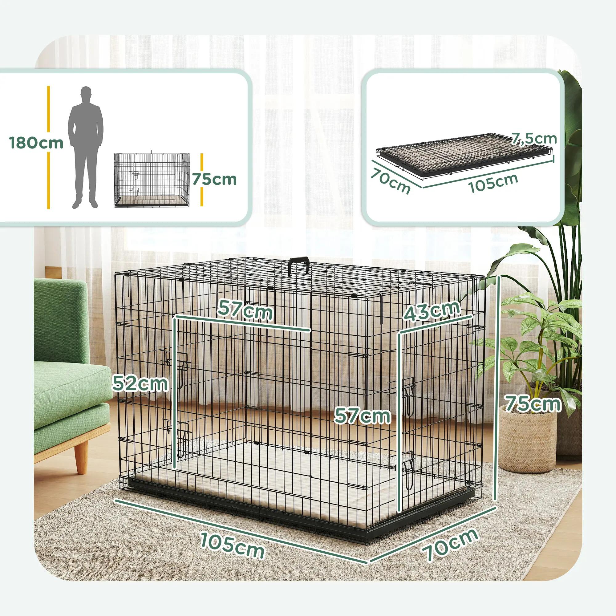 Jaula para cães 106x71.5x76 cm preto PawHut 3/4