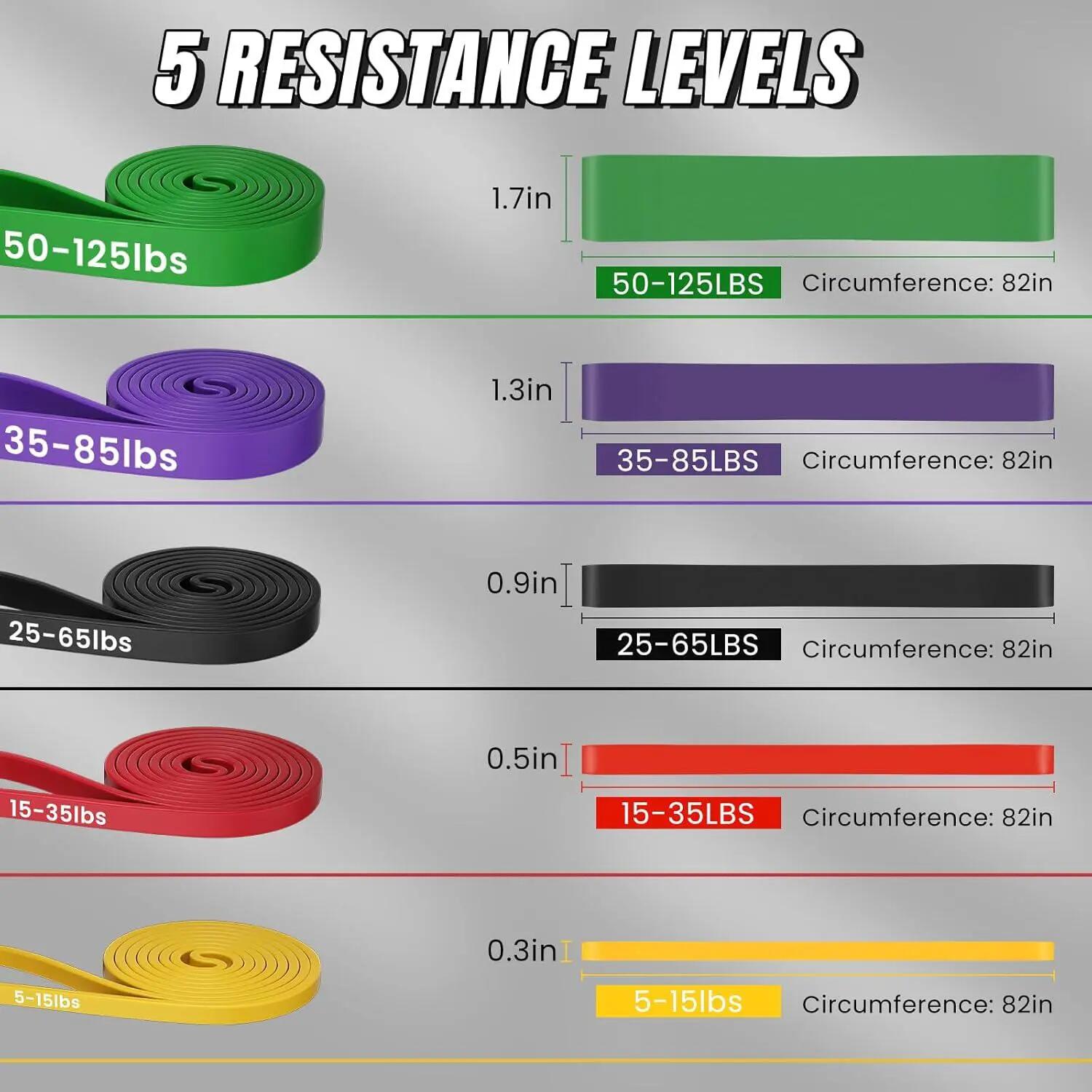 bande de résistance pour fitness (jaune, rouge, noir, violet, vert) 3/5