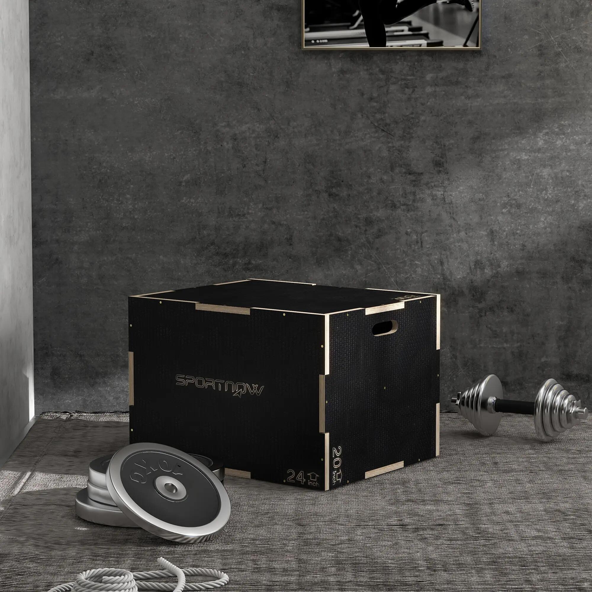 Plyo-Box/Sprungbox, robuste, 76 x 61 x 51 cm, noir, poignée 10 x 3,5 cm, jusqu'à 4/9
