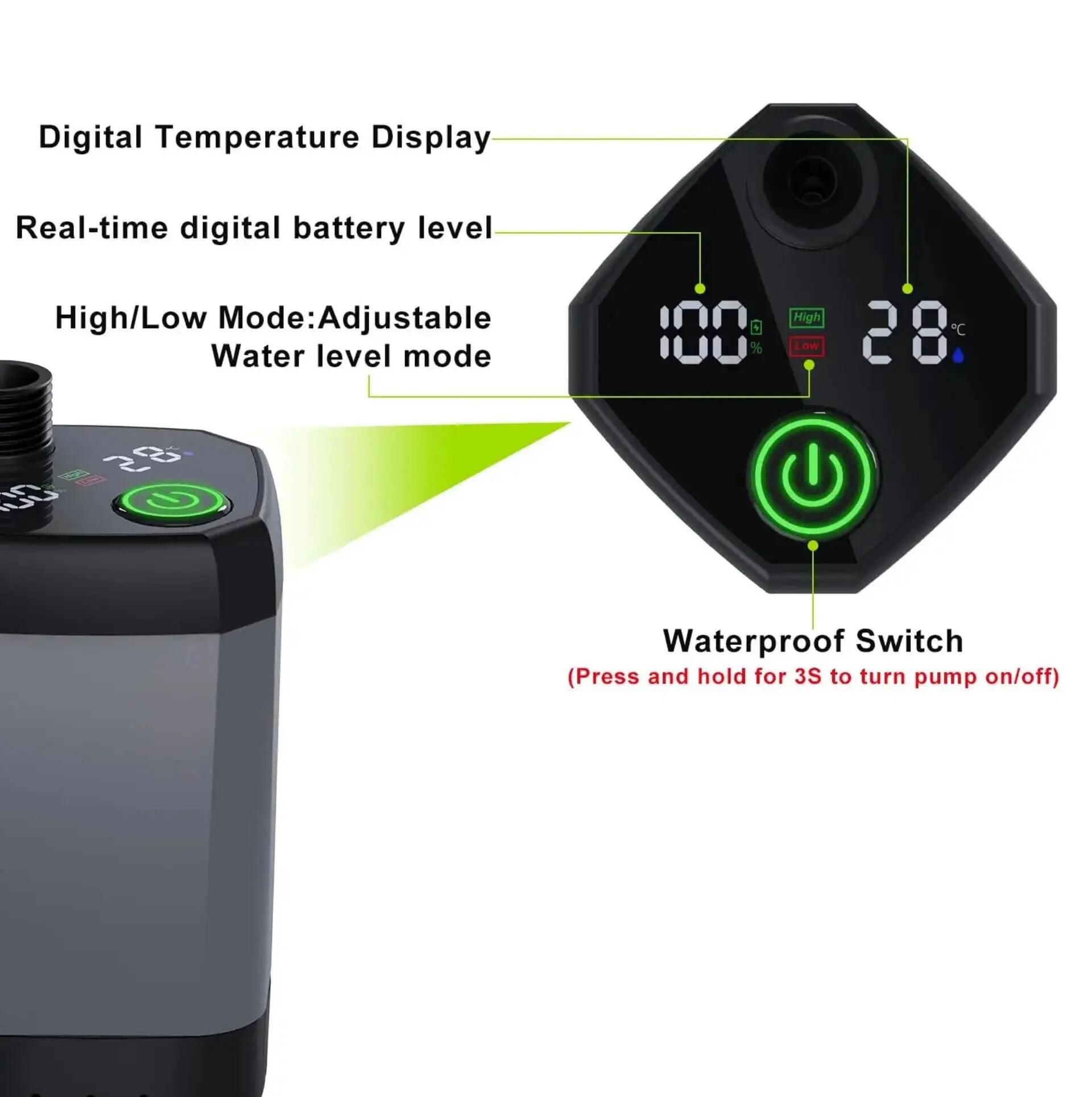 Douche portable électrique camping rechargeable USB-C 6000 mAh écran LED 4 modes 4/6