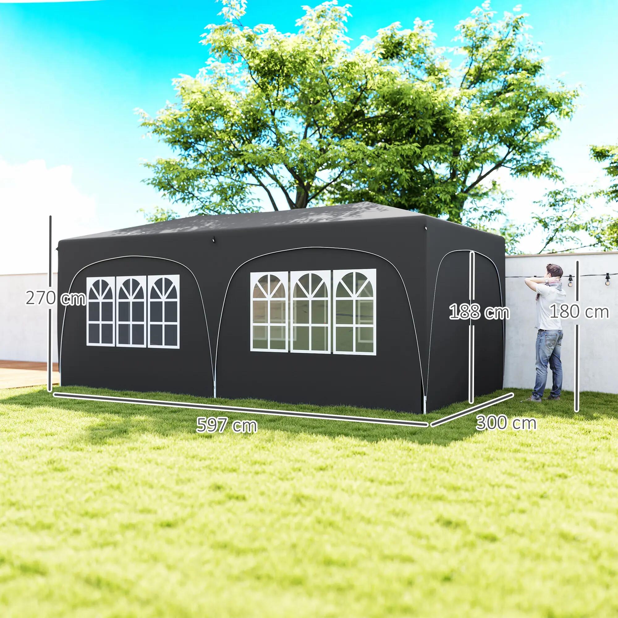 Tenda dobrável 597x300x270 cm cinza escuro/cinza de carvão Outsunny 3/7