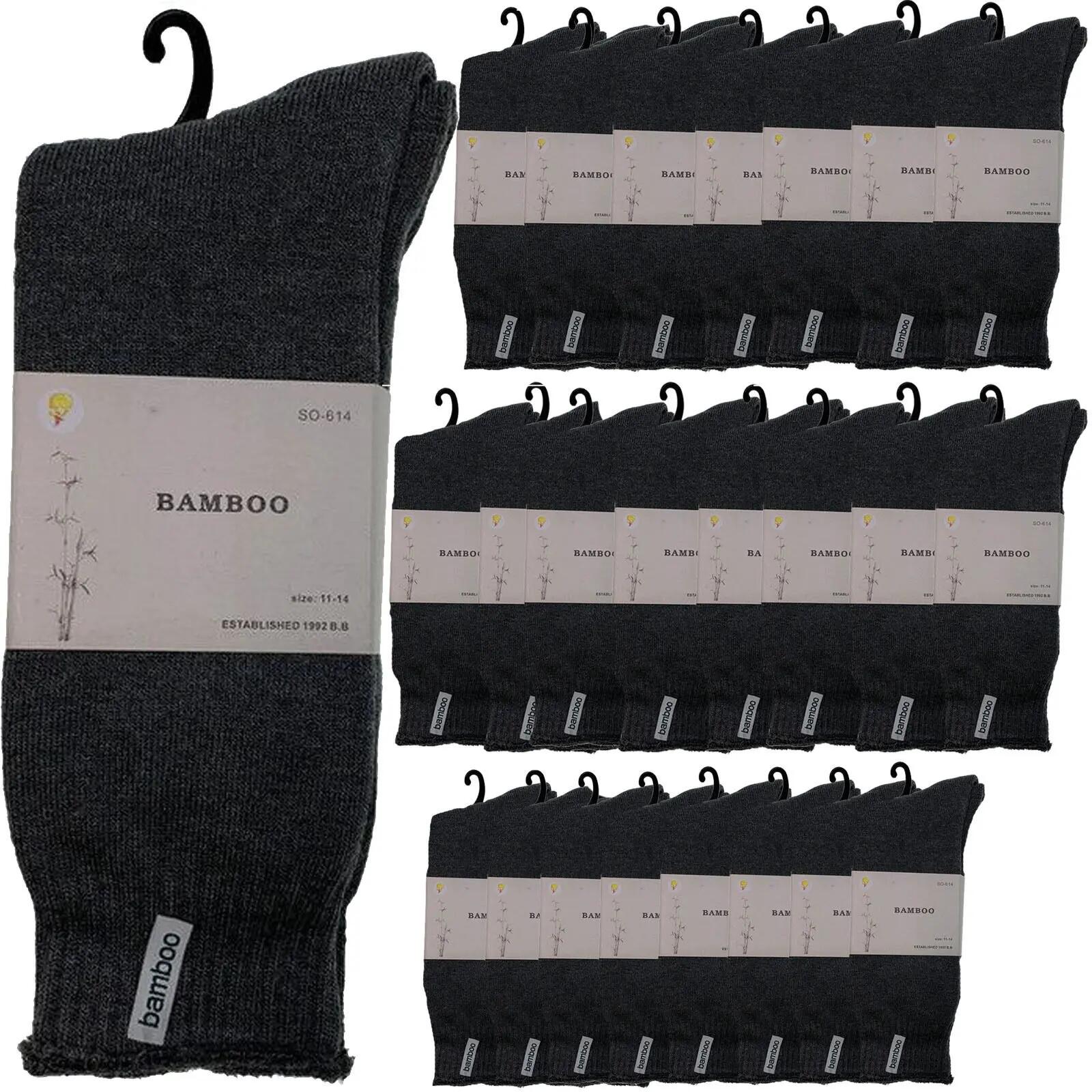 24 Pairs PREMIUM BAMBOO SOCKS Mens Heavy Duty Thick Work Socks BULK Cushion - Ch