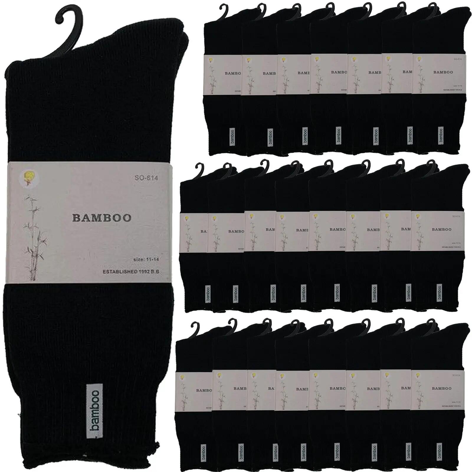 24 Pairs PREMIUM BAMBOO SOCKS Mens Heavy Duty Thick Work Socks BULK Cushion - Bl
