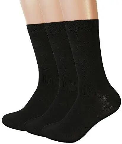 3 Pairs Bamboo Socks Unisex Premium Fiber Sock Super Soft Crew Tennis Sox - Blac