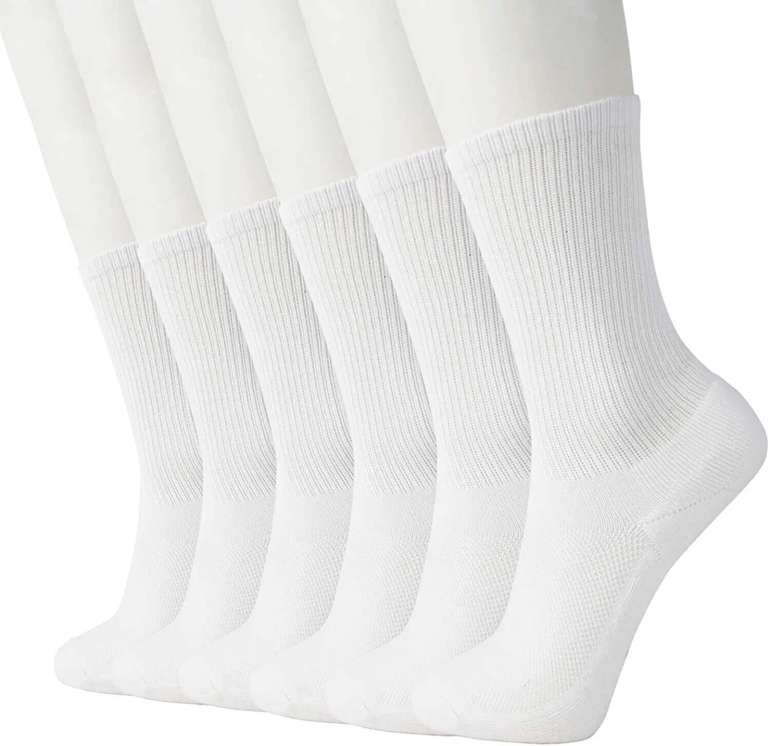6 Pairs Bamboo Socks Unisex Premium Fiber Sock Super Soft Crew Tennis Sox - Whit