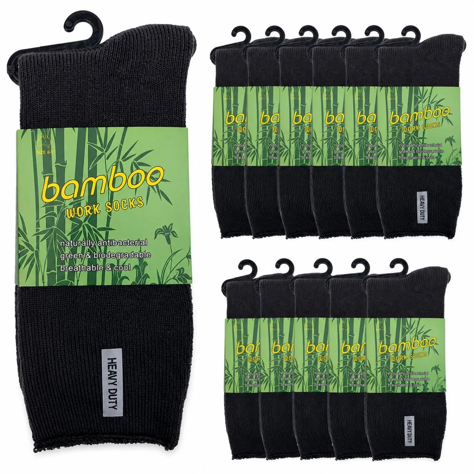 12 Pairs Bamboo Rich Mens Work Socks Thick Cushion Anti Odour - Charcoal Grey -