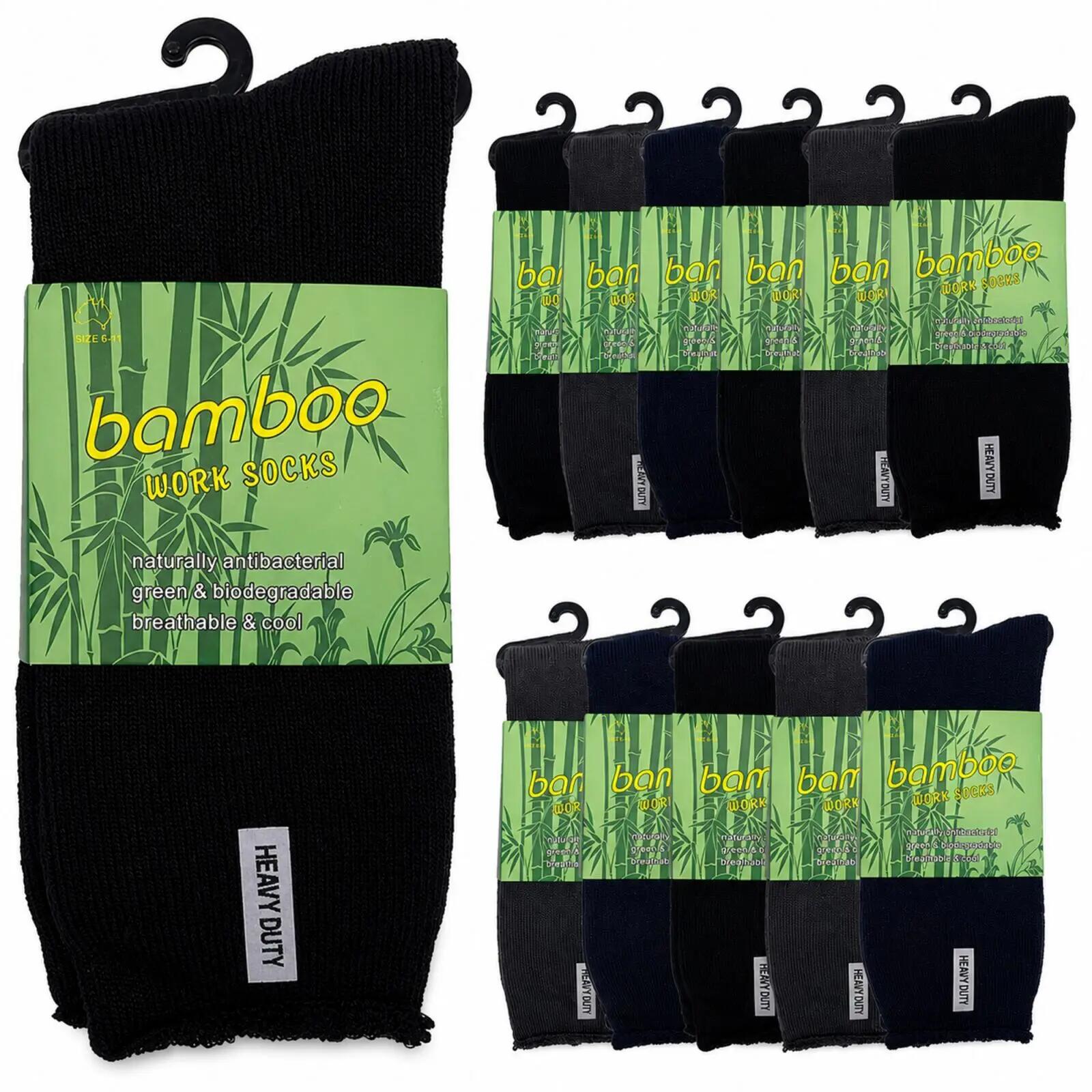 12 Pairs Bamboo Rich Mens Work Socks Thick Cushion Anti Odour - Assorted - 6-11