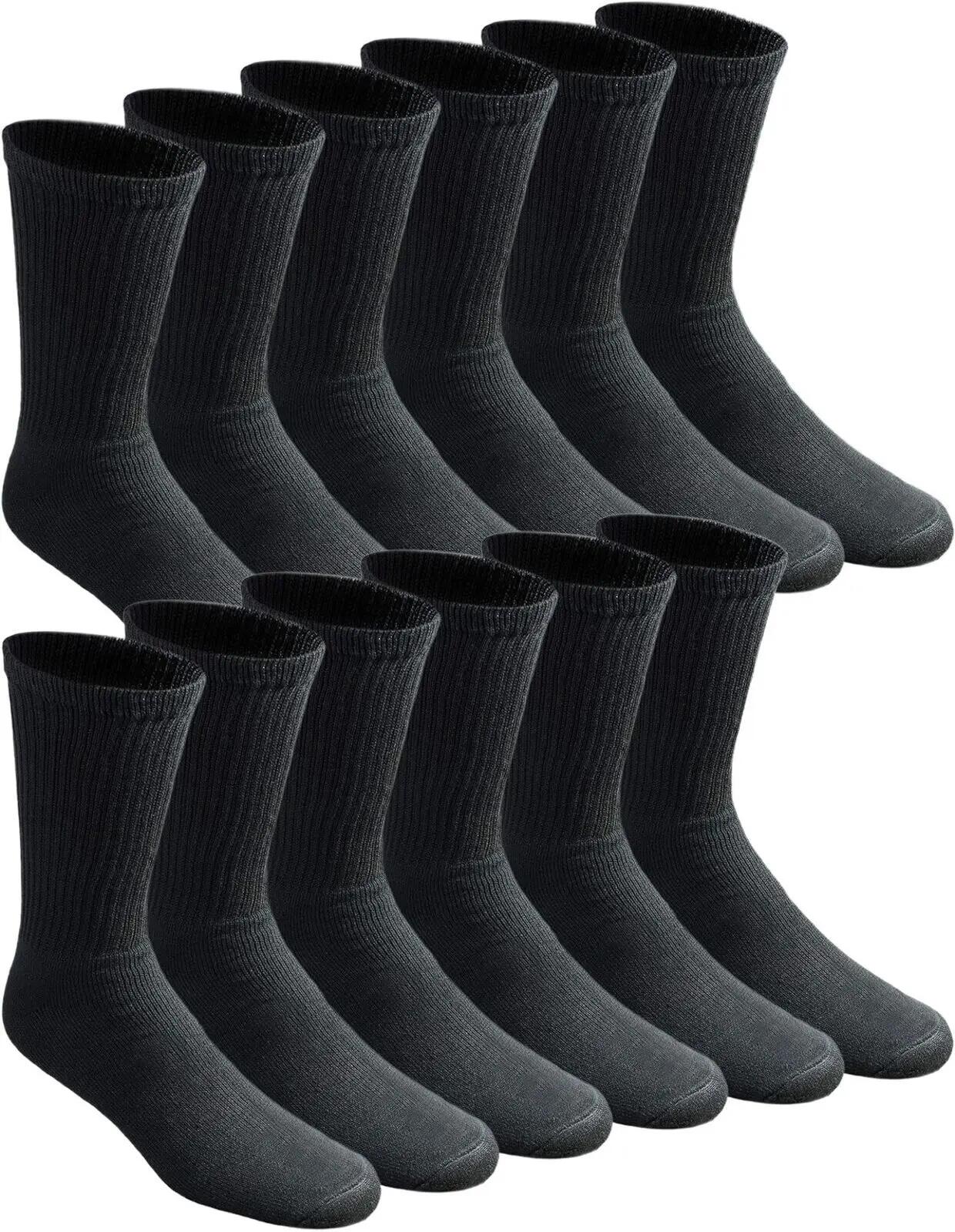 12 Pairs Bamboo Socks Unisex Premium Fiber Sock Super Soft Crew - Black - 6-11