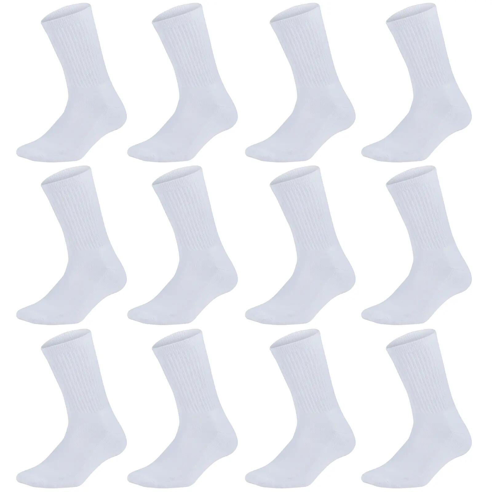 12 Pairs Bamboo Socks Unisex Premium Fiber Sock Super Soft Crew - White - 6-11