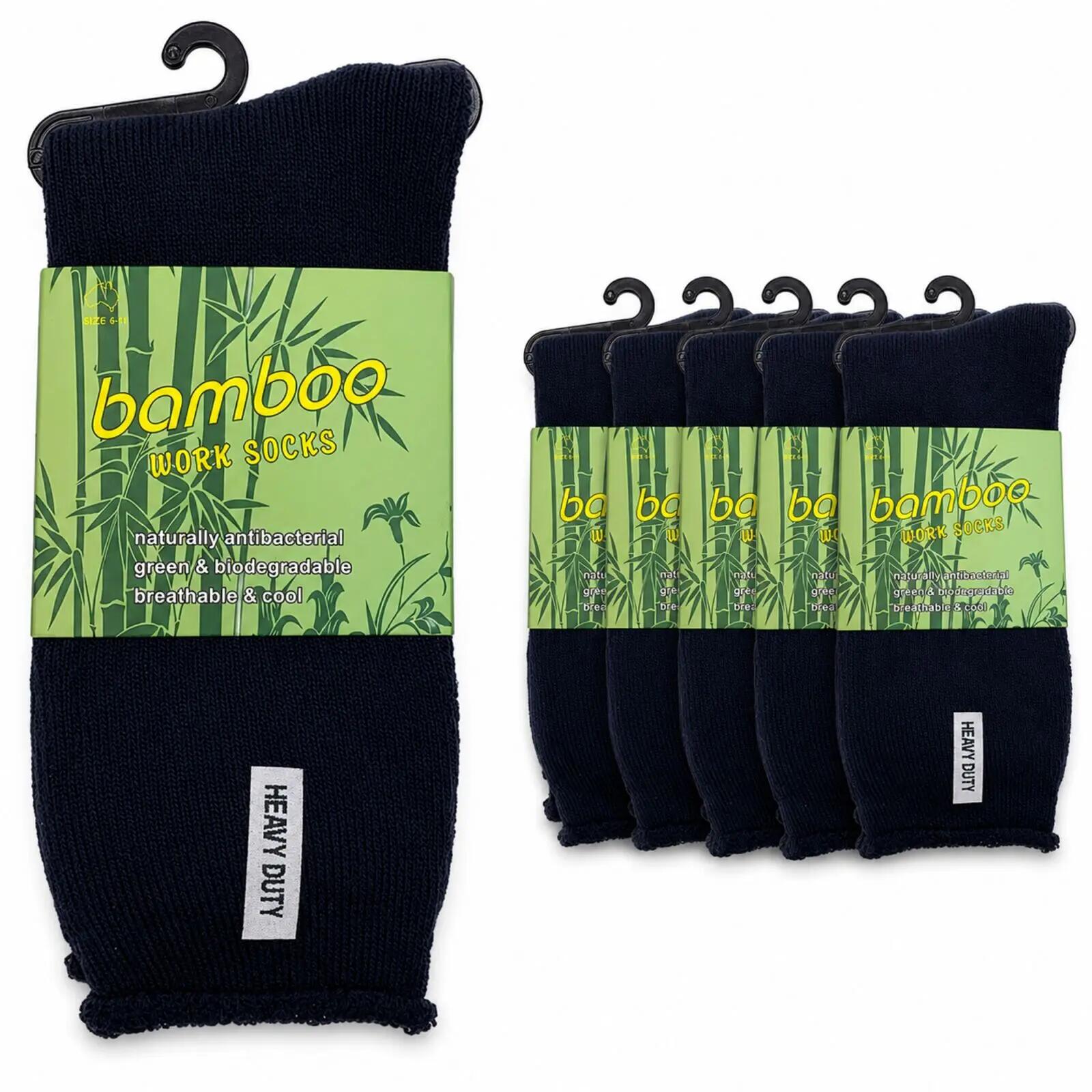 6 Pairs Mens Bamboo Rich Work Socks Thick Cushioned Anti Odour - Navy Blue - 6-1
