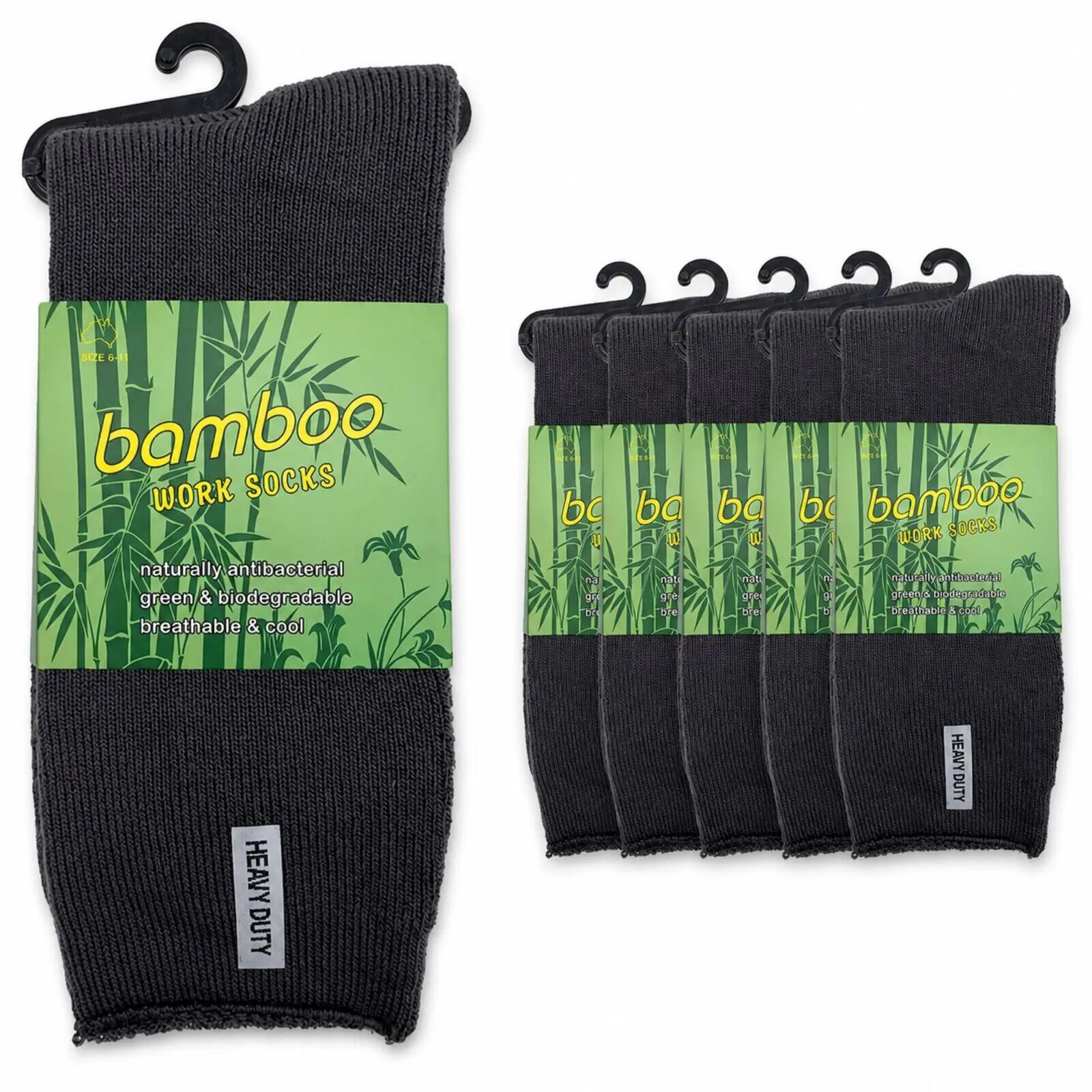 6 Pairs Mens Bamboo Rich Work Socks Thick Cushioned Anti Odour - Charcoal Grey -