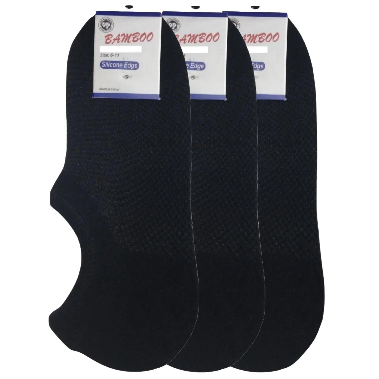 3x Pairs No Show Bamboo Socks Non-Slip Heel Grip Low Cut Invisible Footlet New -