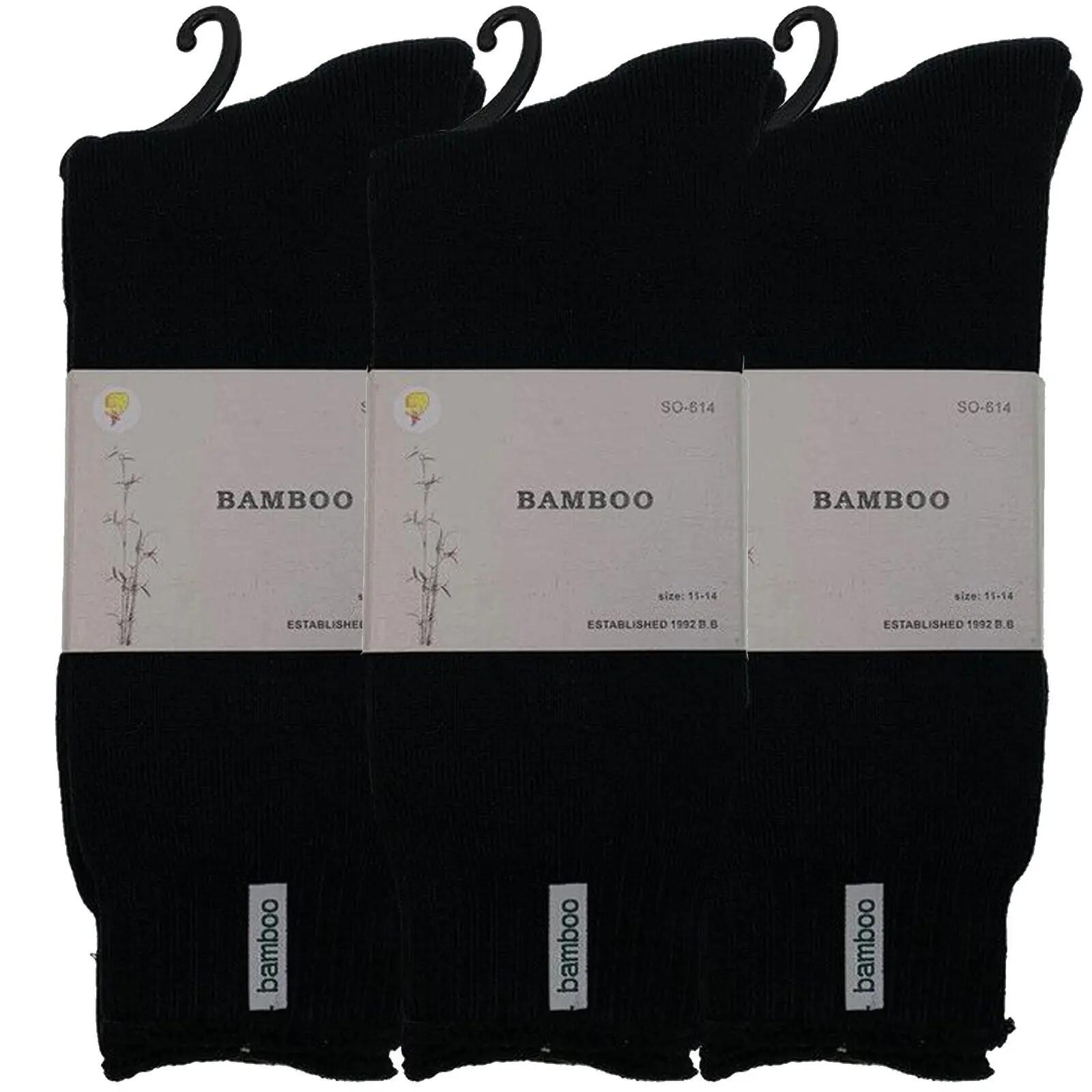3 Pairs PREMIUM BAMBOO SOCKS Mens Heavy Duty Thick Work Socks BULK Cushion - Bla