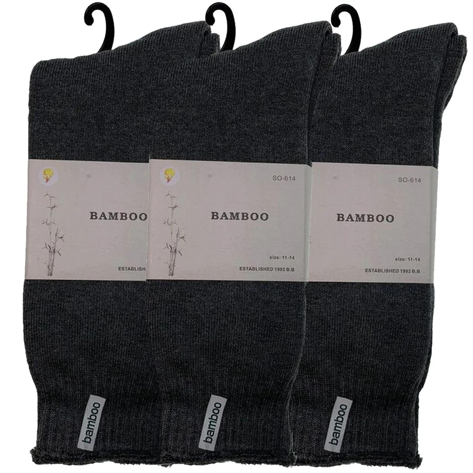 3 Pairs PREMIUM BAMBOO SOCKS Mens Heavy Duty Thick Work Socks BULK Cushion - Cha