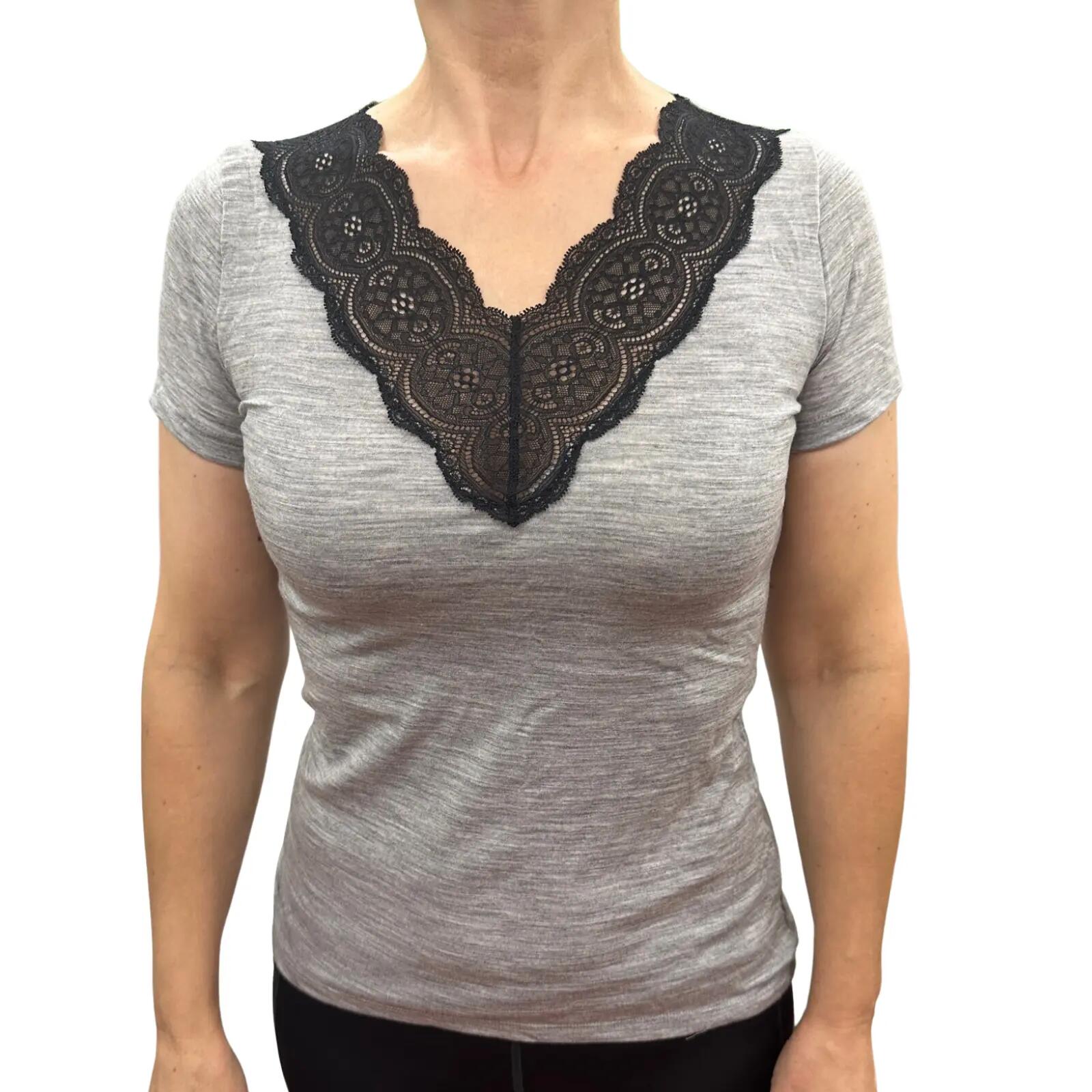 Merino Skins Womens Audrina V-Neck Short Sleeve Thermal Underwear Top