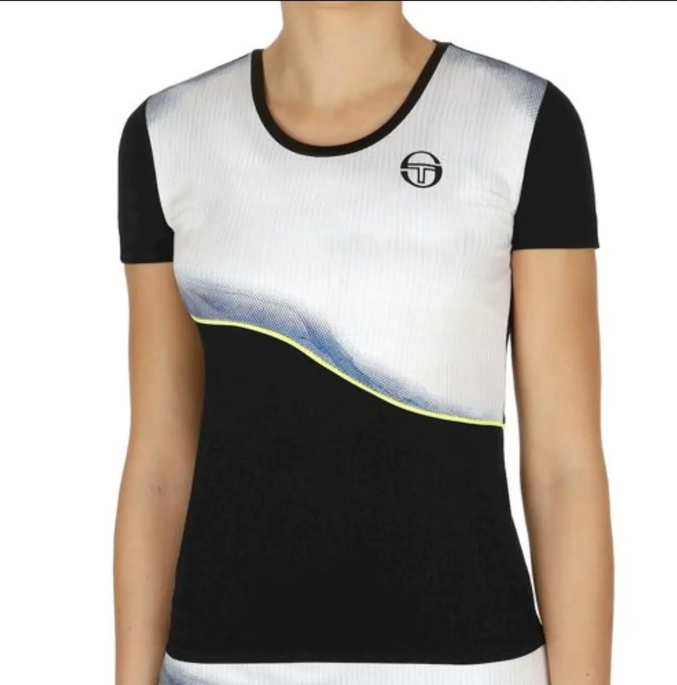 Sergio Tacchini Womens Grid Coast Short Sleeve T-Shirt Tennis Sport - Black/Whit